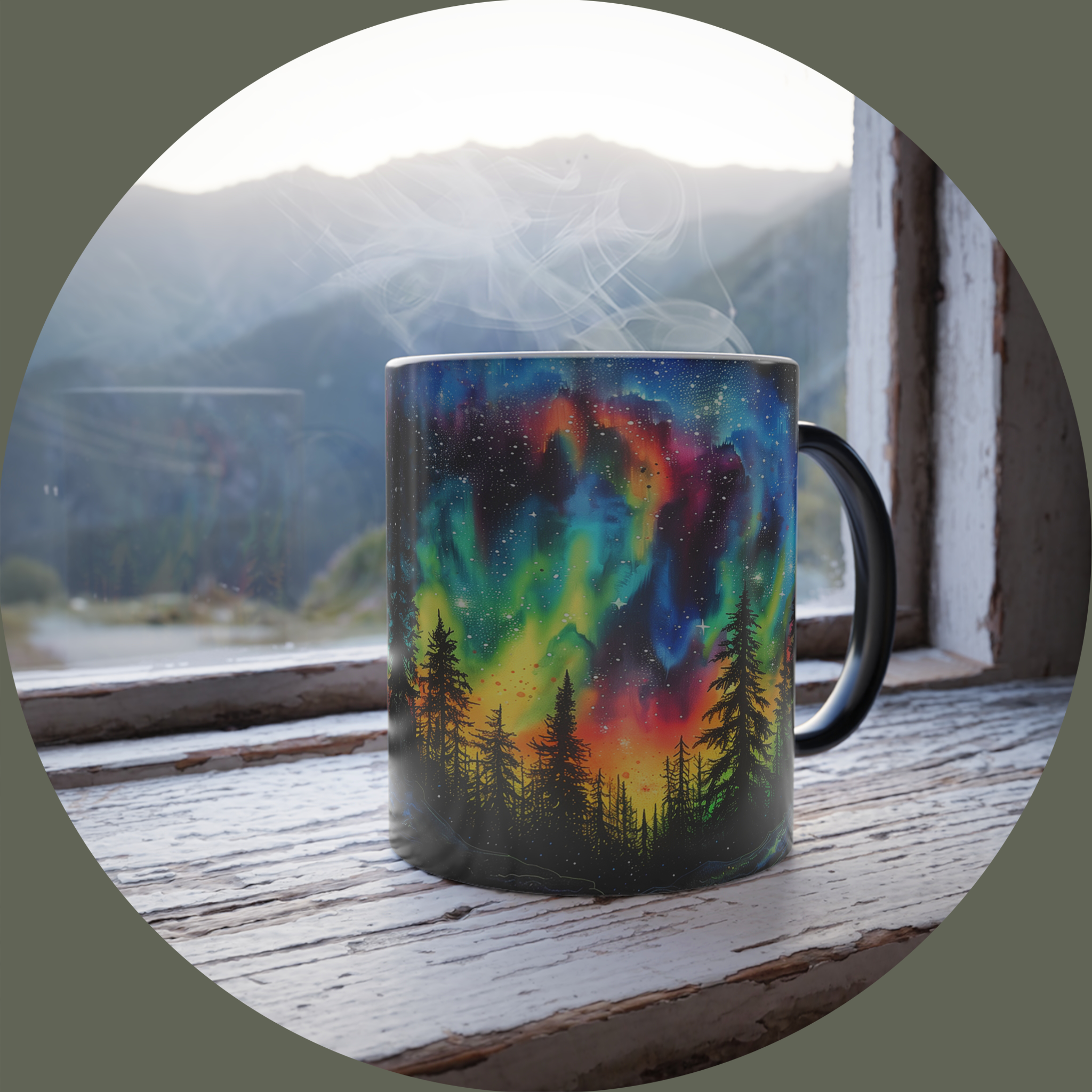 Magic Cup with Northern Pines & Aurora Painting Magic Cup with Northern Pines & Aurora Painting
