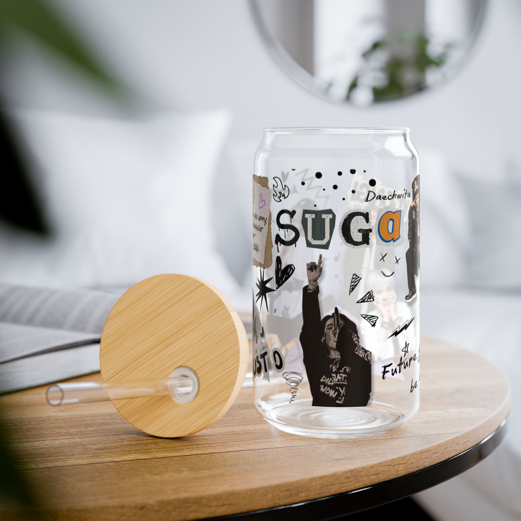 Suga Sipper Glass – 16oz Eco-Friendly Bamboo Lid &amp; Straw – Perfect for BTS ARMY Fans product thumbnail image