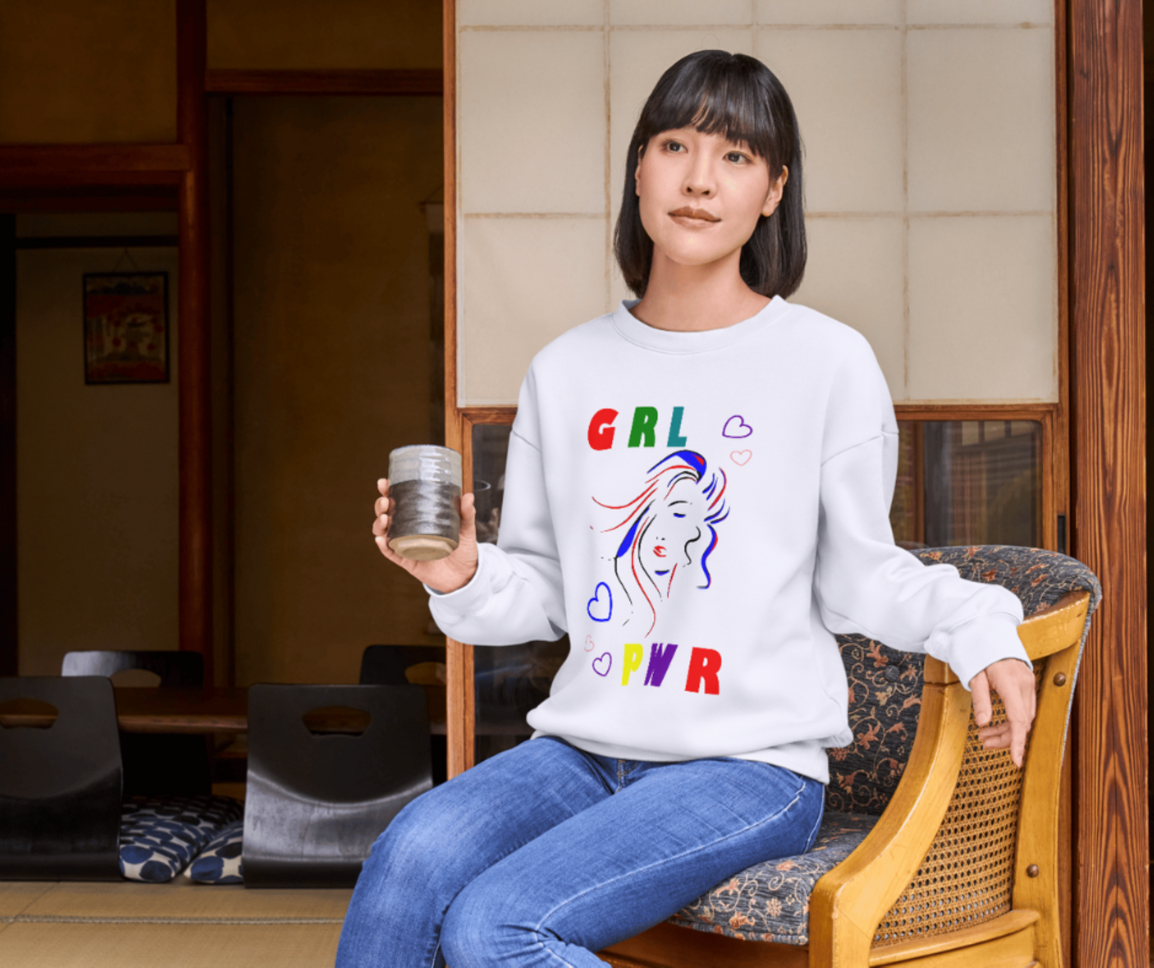 G R L - P W R - Crewneck Sweatshirt, Xmas Gift, Motivation, Inspiration, Leisure Wear, Street Wear, Active Wear, Traveling, Camping, Hiking, Gift, White product thumbnail image G R L - P W R - Crewneck Sweatshirt, Xmas Gift, Motivation, Inspiration, Leisure Wear, Street Wear, Active Wear, Traveling, Camping, Hiking, Gift, White product thumbnail image