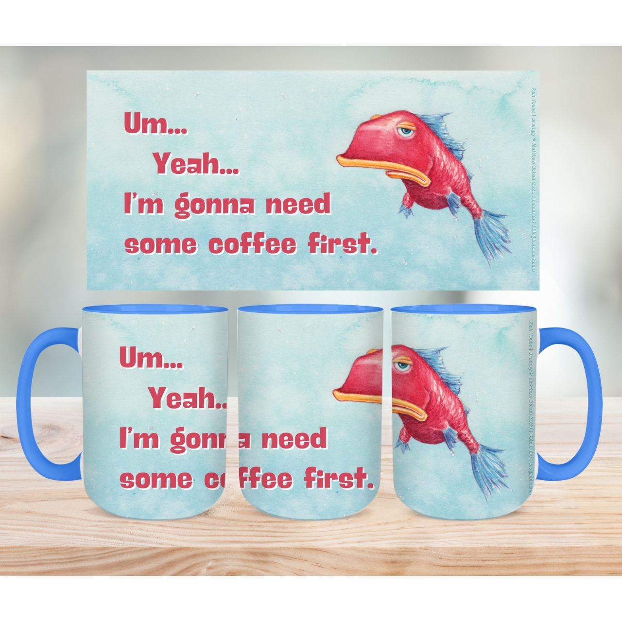 Funny Glum Grumpy Fish Accent Coffee Mug (15oz) Bad Attitude Tea Cup, Ceramic 15oz Hot Cocoa Gift Idea, Playful Kitchen Decor, Blue Red product thumbnail image Funny Glum Grumpy Fish Accent Coffee Mug (15oz) Bad Attitude Tea Cup, Ceramic 15oz Hot Cocoa Gift Idea, Playful Kitchen Decor, Blue Red product thumbnail image