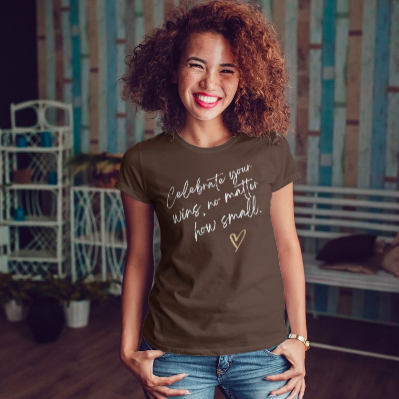 T-Shirt - Cute Quote Inspirational Self Love Celebrate Your Wins No Matter How Small, Work From Home, Casual Outfit T-Shirt - Cute Quote Inspirational Self Love Celebrate Your Wins No Matter How Small, Work From Home, Casual Outfit