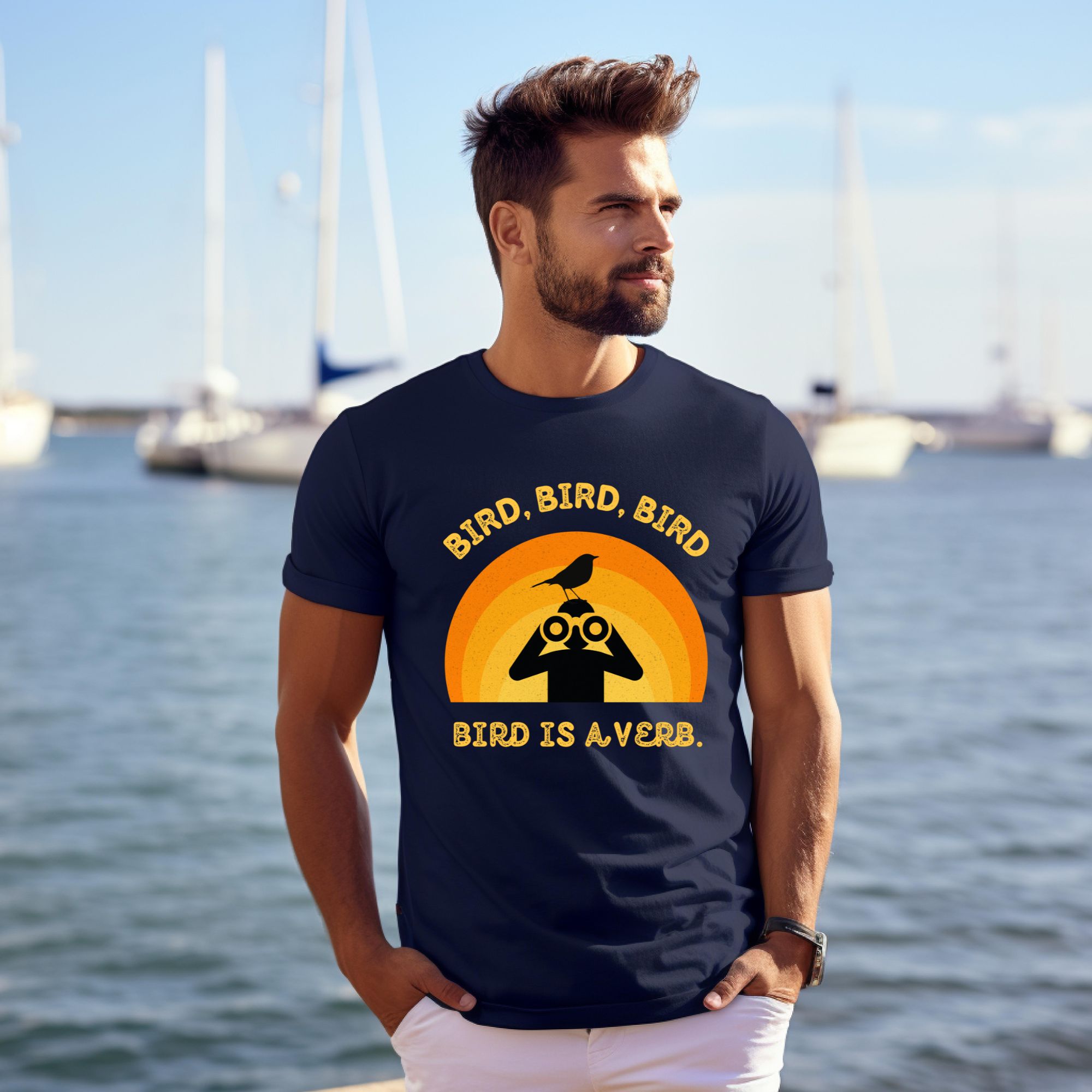 Funny Birders Unisex Tee 'Bird, Bird, Bird, Bird is a Verb' Retro T-Shirt product thumbnail image Funny Birders Unisex Tee 'Bird, Bird, Bird, Bird is a Verb' Retro T-Shirt product thumbnail image