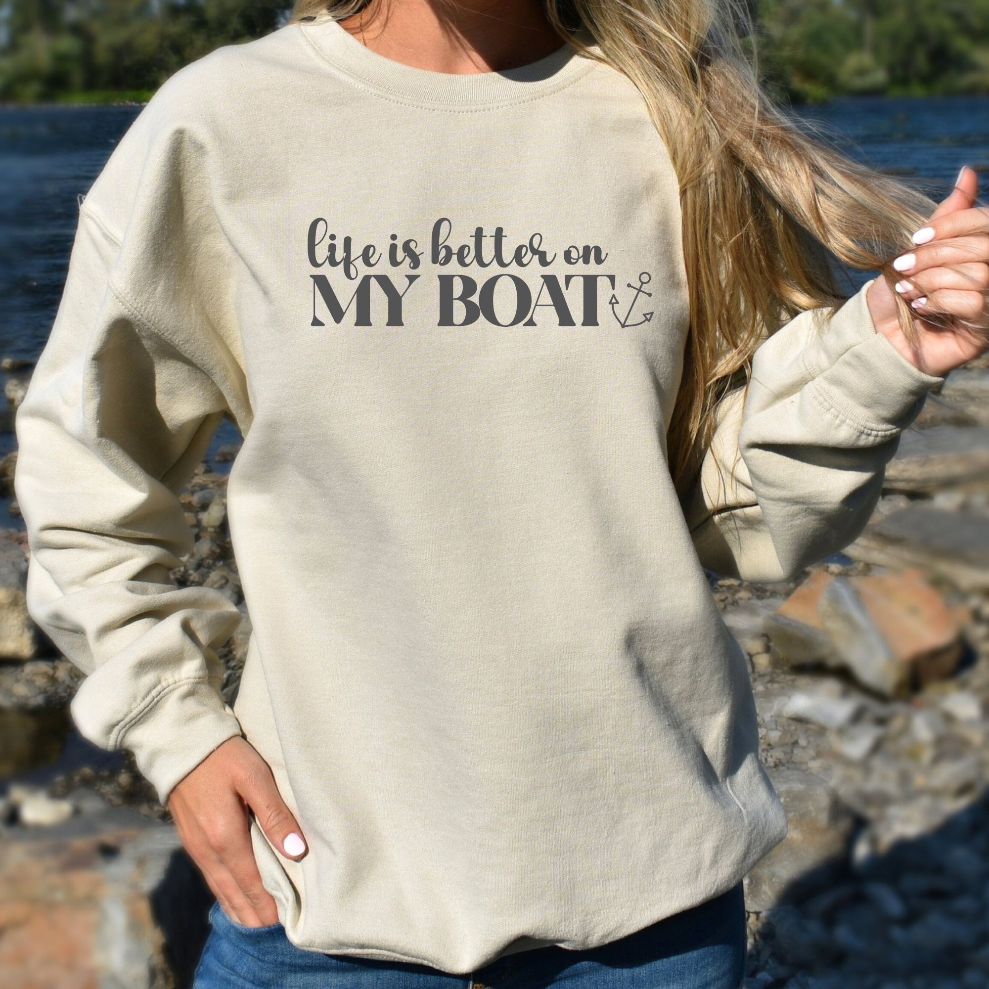 Boat Sweatshirt, 'Life is Better on My Boat' Crewneck product thumbnail image Boat Sweatshirt, 'Life is Better on My Boat' Crewneck product thumbnail image