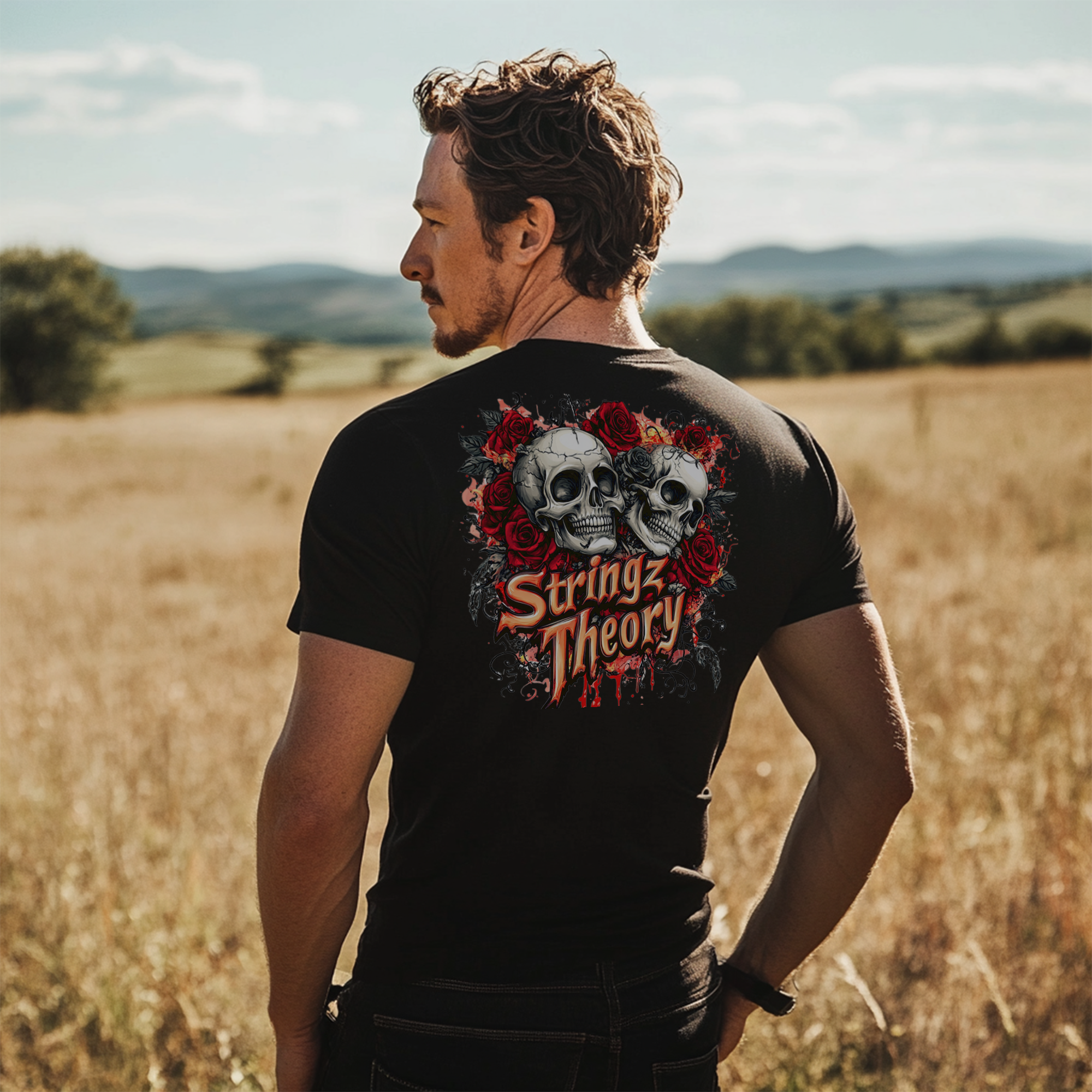 Stringz Theory Skull &amp; Roses Logo Tee product thumbnail image