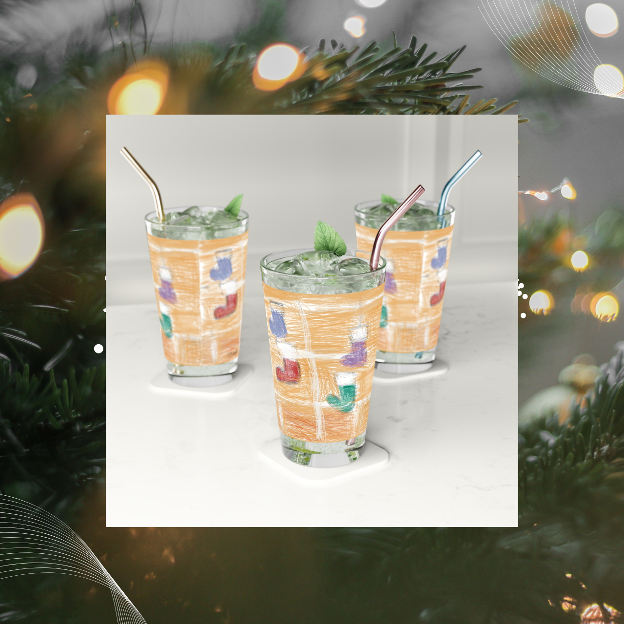 "Christmas Stockings" Beverage Glass, 16oz product thumbnail image "Christmas Stockings" Beverage Glass, 16oz product thumbnail image