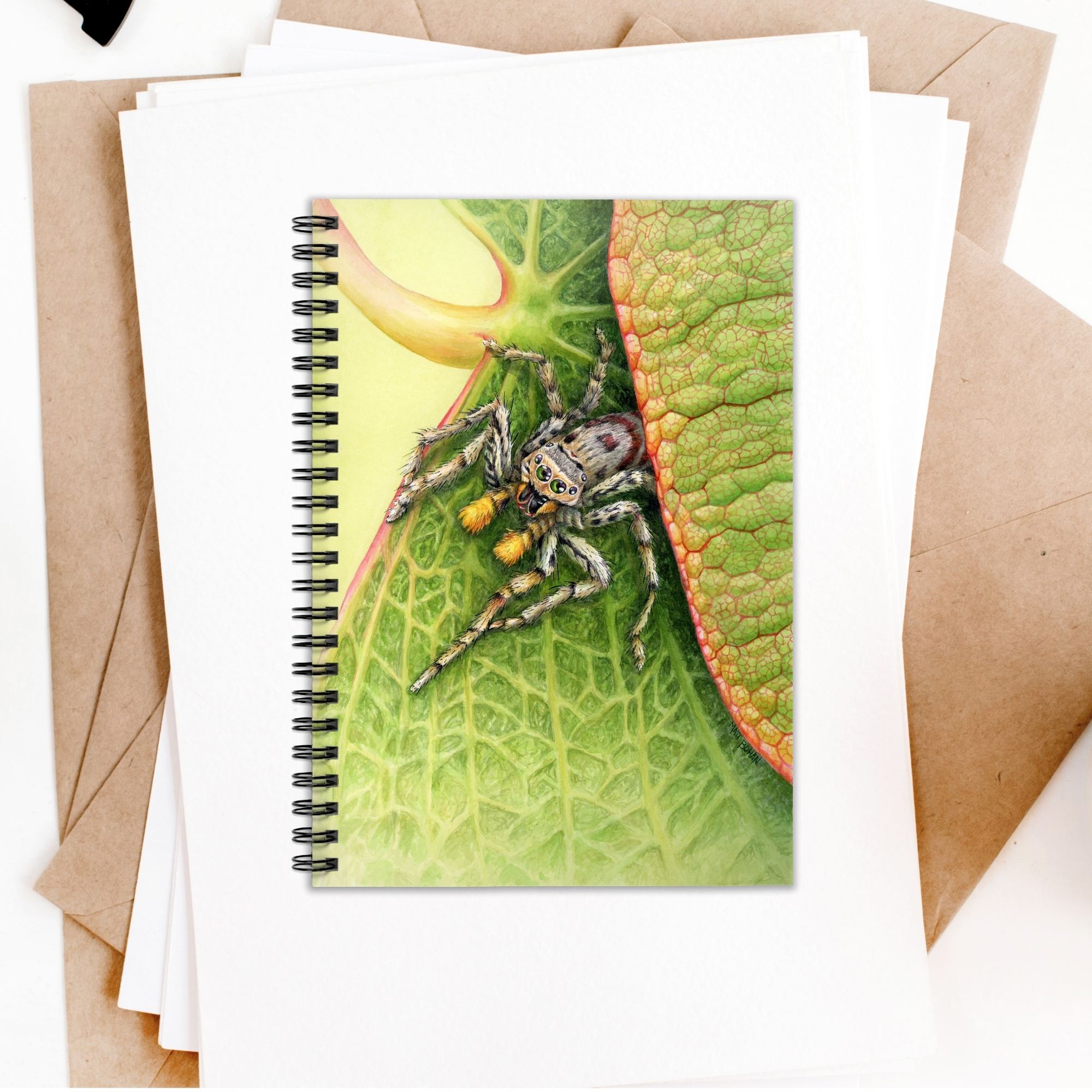 Jumping Spider on Redbud Leaf | 6x8-inch Ruled Line Notebook with Green Cover product thumbnail image Jumping Spider on Redbud Leaf | 6x8-inch Ruled Line Notebook with Green Cover product thumbnail image