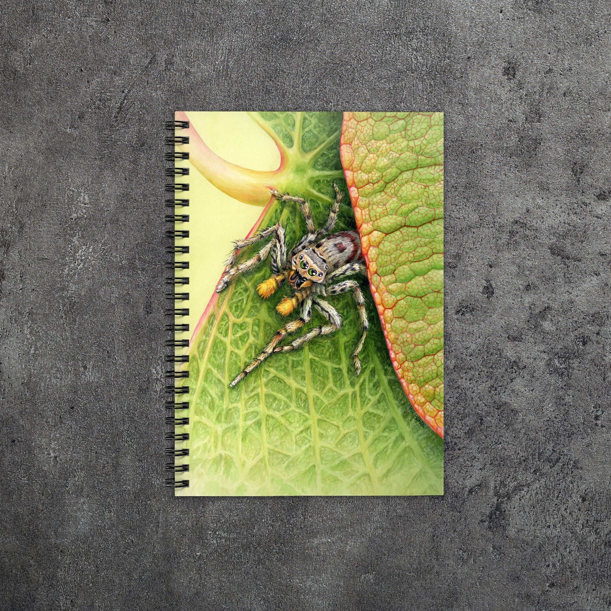 Jumping Spider on Redbud Leaf | 6x8-inch Ruled Line Notebook with Green Cover product thumbnail image Jumping Spider on Redbud Leaf | 6x8-inch Ruled Line Notebook with Green Cover product thumbnail image