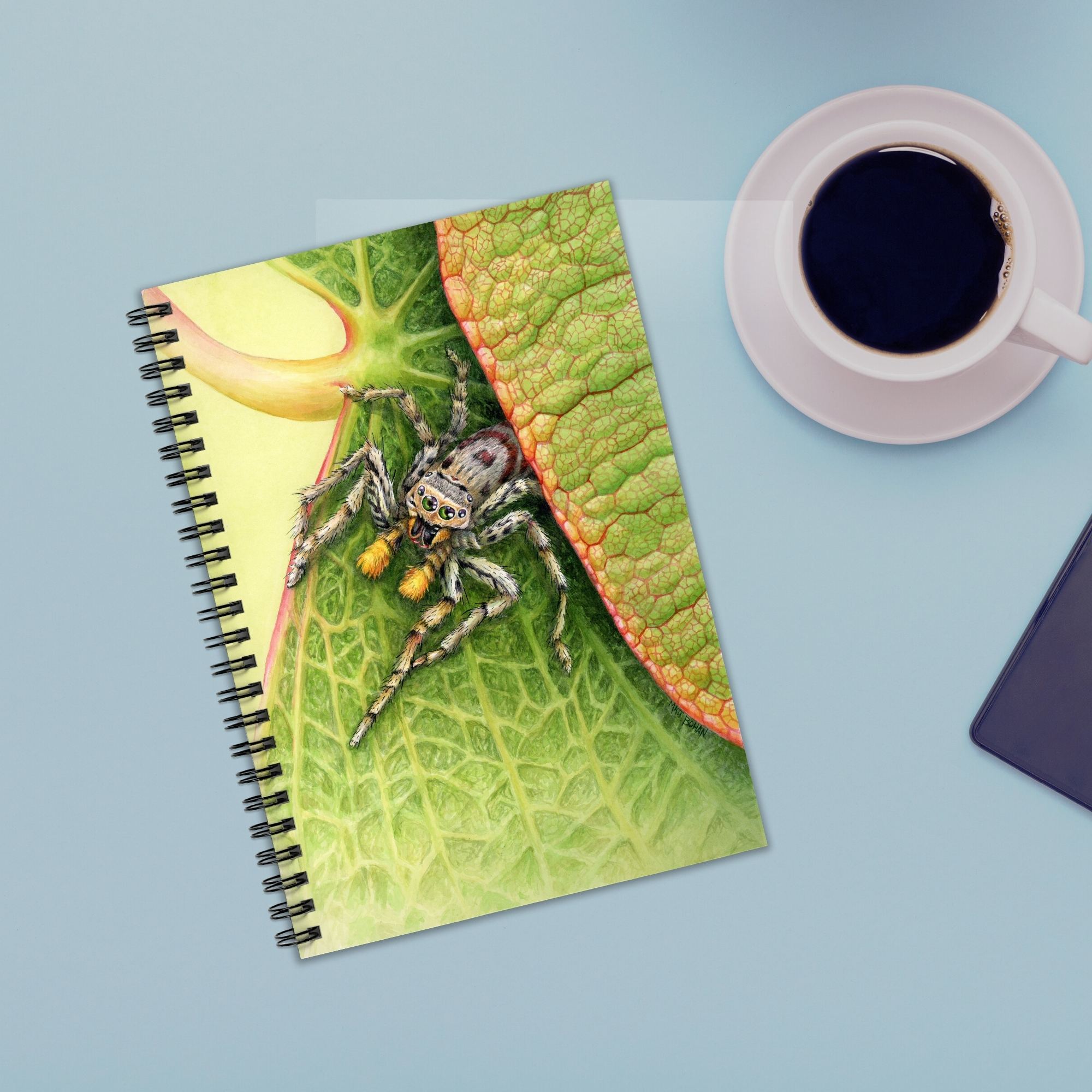 Jumping Spider on Redbud Leaf | 6x8-inch Ruled Line Notebook with Green Cover product thumbnail image Jumping Spider on Redbud Leaf | 6x8-inch Ruled Line Notebook with Green Cover product thumbnail image