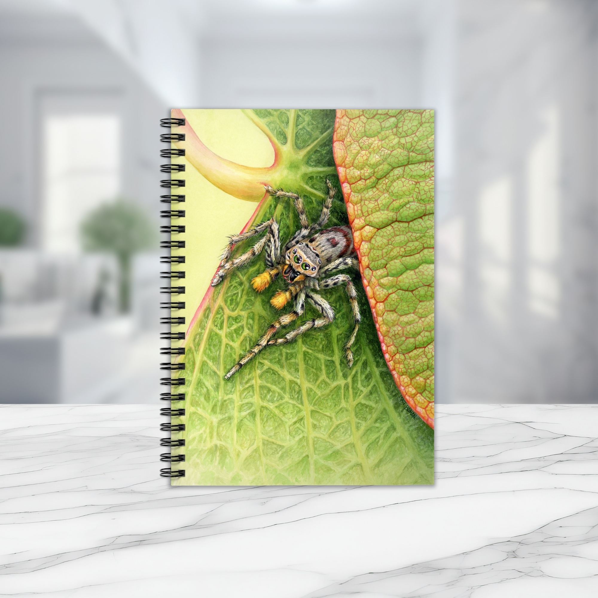 Jumping Spider on Redbud Leaf | 6x8-inch Ruled Line Notebook with Green Cover product thumbnail image Jumping Spider on Redbud Leaf | 6x8-inch Ruled Line Notebook with Green Cover product thumbnail image