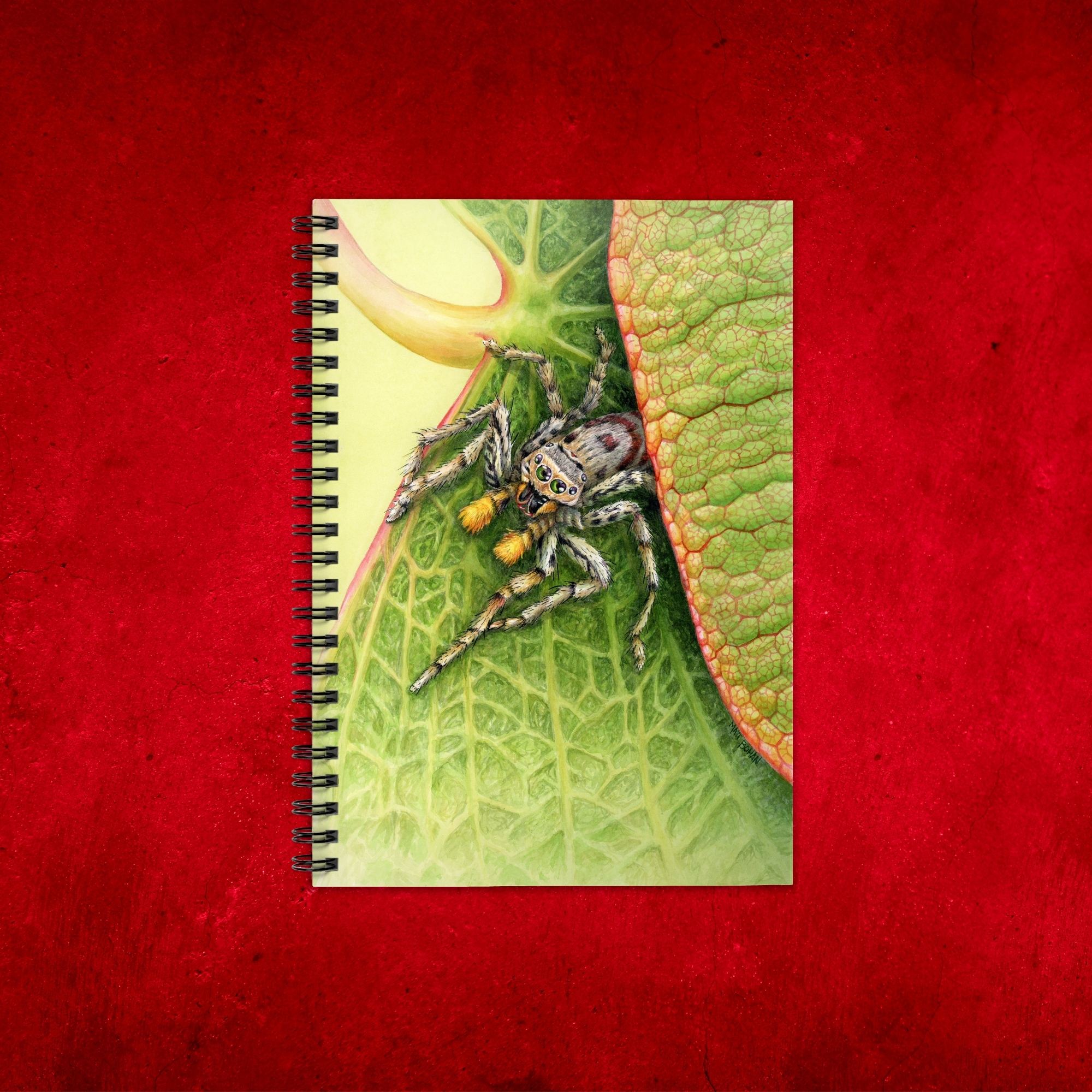 Jumping Spider on Redbud Leaf | 6x8-inch Ruled Line Notebook with Green Cover product thumbnail image Jumping Spider on Redbud Leaf | 6x8-inch Ruled Line Notebook with Green Cover product thumbnail image