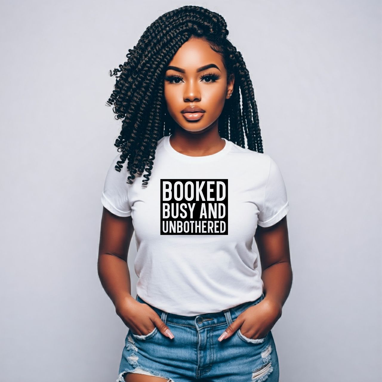Booked, Busy and Unbothered Tee product thumbnail image Booked, Busy and Unbothered Tee product thumbnail image