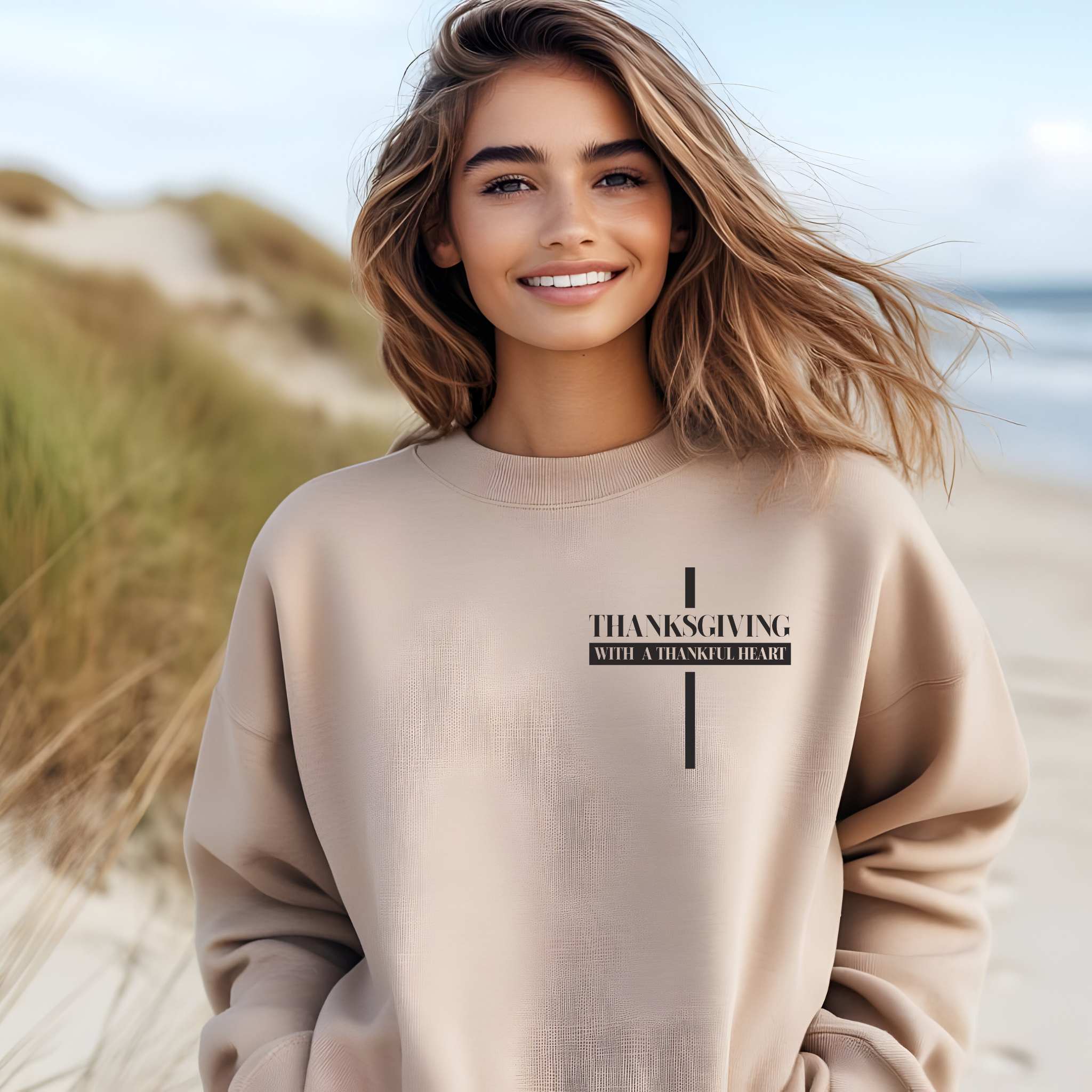 Christian Thanksgiving Sweatshirt, Fall Holiday Thankful Heart Unisex Crewneck Pullover, Stylist Trendy Religious Apparel, Men Women Jumper, product thumbnail image