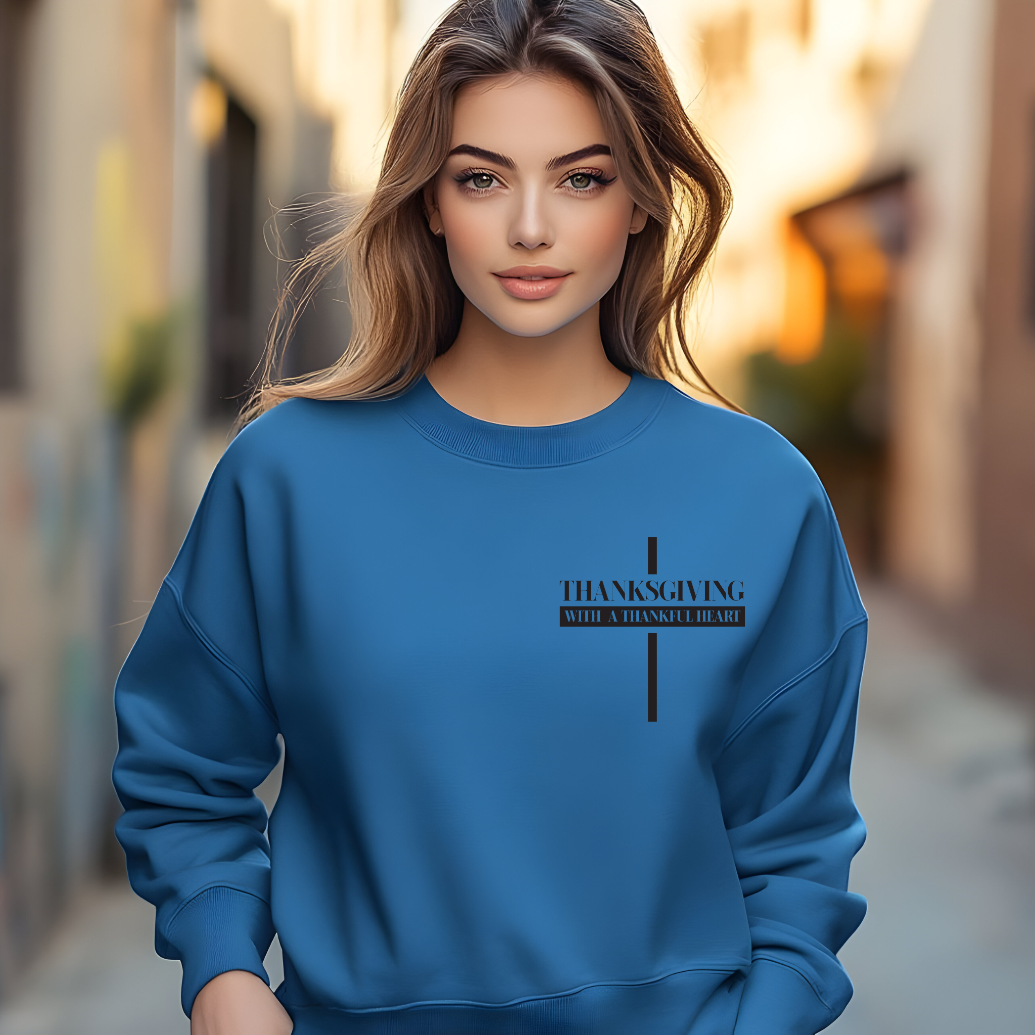 Christian Thanksgiving Sweatshirt, Fall Holiday Thankful Heart Unisex Crewneck Pullover, Stylist Trendy Religious Apparel, Men Women Jumper, product thumbnail image