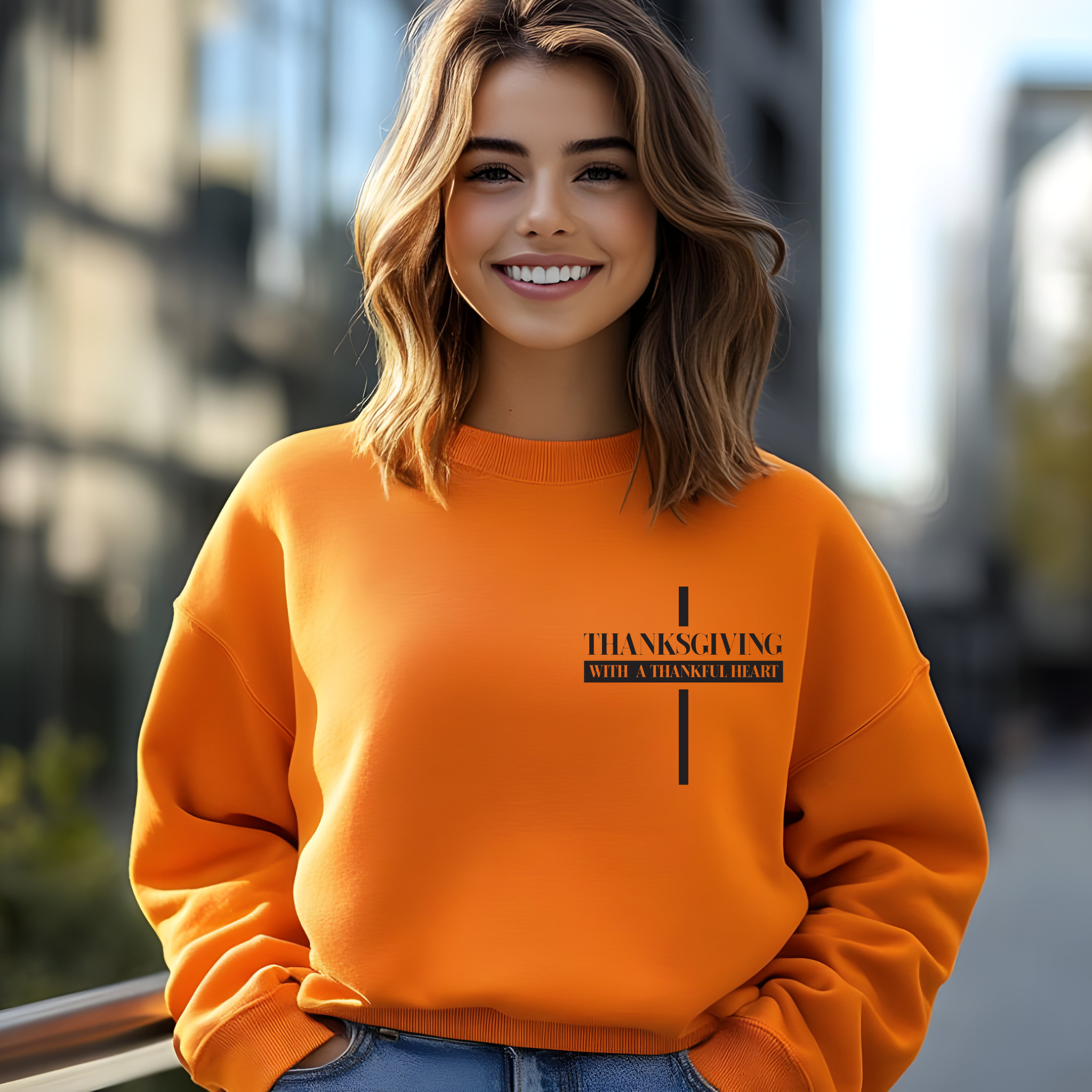 Christian Thanksgiving Sweatshirt, Fall Holiday Thankful Heart Unisex Crewneck Pullover, Stylist Trendy Religious Apparel, Men Women Jumper, product thumbnail image