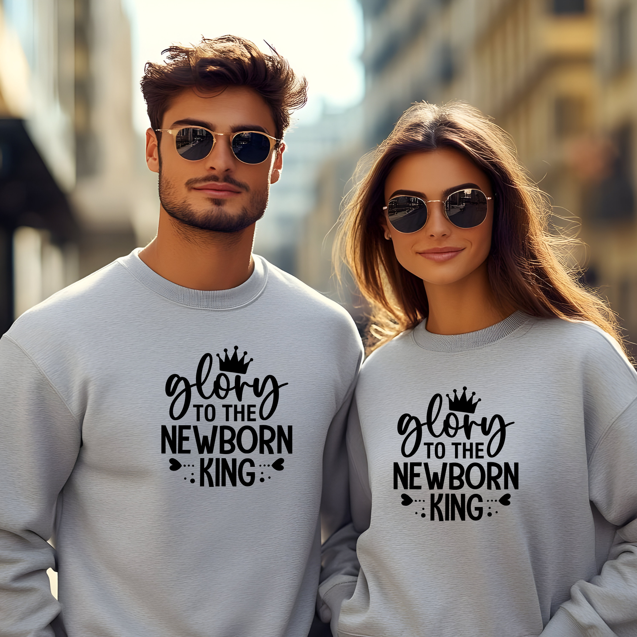 Religious Christmas Unisex Sweatshirt, FaithFusion's "Glory To The New Born King" Crewneck Jumper, Men Women Gift, Holiday Apparel product thumbnail image