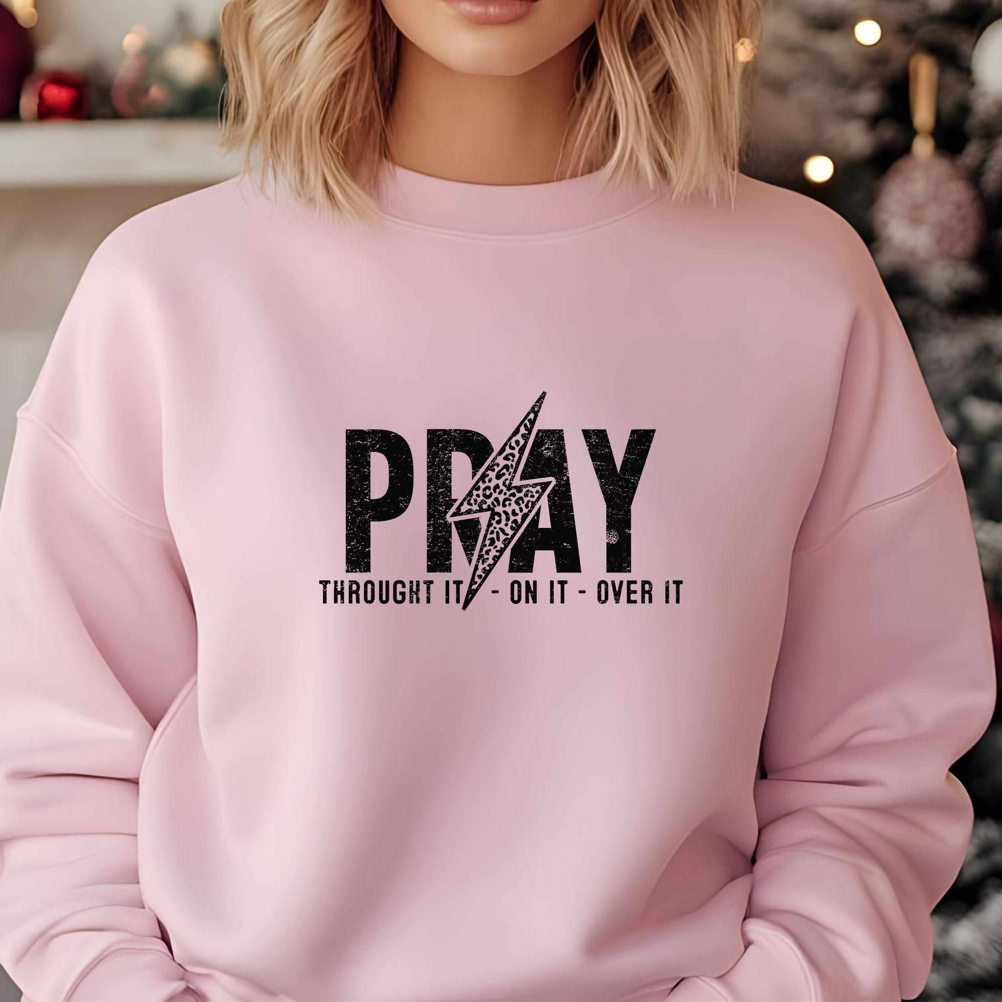 Christian Trendy Sweatshirt, "Pray Through It, On It and Over it" Unisex, Gift for Christian, Inspirational Jumper, Religious Pullover, product thumbnail image Christian Trendy Sweatshirt, "Pray Through It, On It and Over it" Unisex, Gift for Christian, Inspirational Jumper, Religious Pullover, product thumbnail image