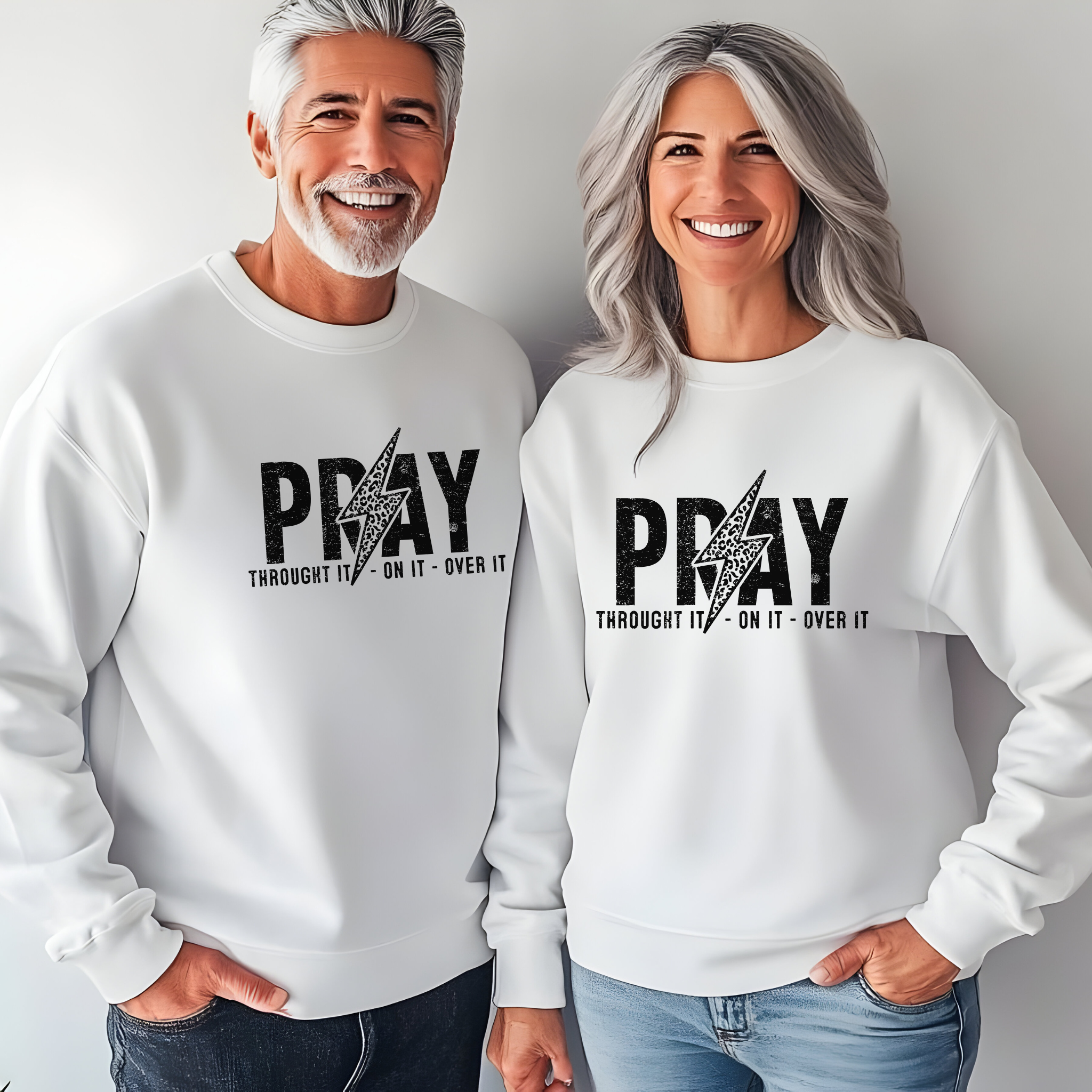 Christian Trendy Sweatshirt, "Pray Through It, On It and Over it" Unisex, Gift for Christian, Inspirational Jumper, Religious Pullover, product thumbnail image Christian Trendy Sweatshirt, "Pray Through It, On It and Over it" Unisex, Gift for Christian, Inspirational Jumper, Religious Pullover, product thumbnail image