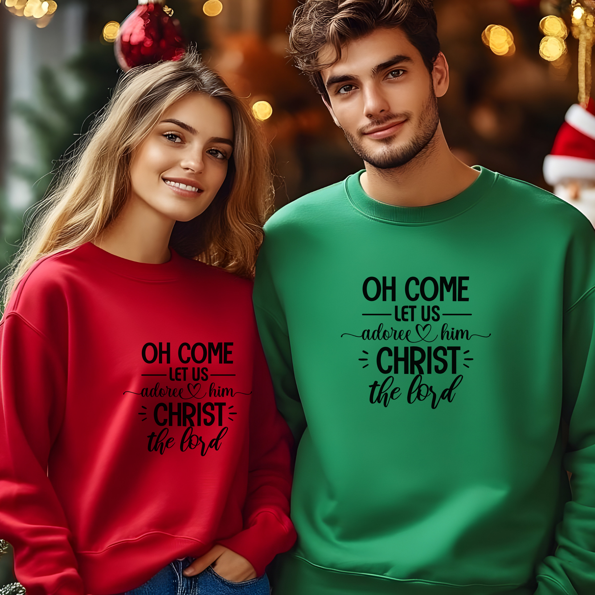 Religious Christmas Sweatshirt, Christian Holiday Crewneck, Oh come Let's adore Him, Christ the Lord, Unisex Xmas Jumper, Winter Apparel product thumbnail image Religious Christmas Sweatshirt, Christian Holiday Crewneck, Oh come Let's adore Him, Christ the Lord, Unisex Xmas Jumper, Winter Apparel product thumbnail image