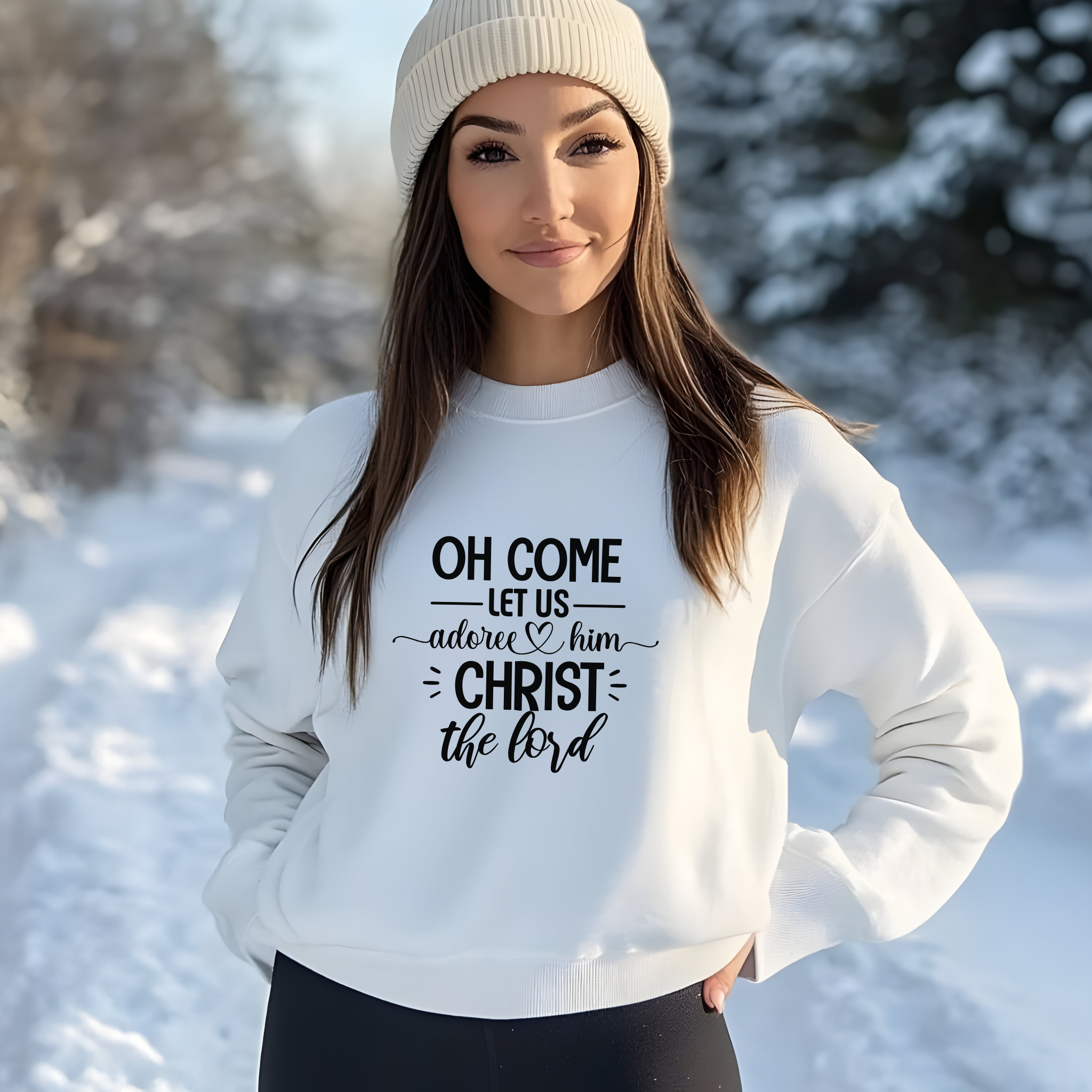 Religious Christmas Sweatshirt, Christian Holiday Crewneck, Oh come Let's adore Him, Christ the Lord, Unisex Xmas Jumper, Winter Apparel product thumbnail image