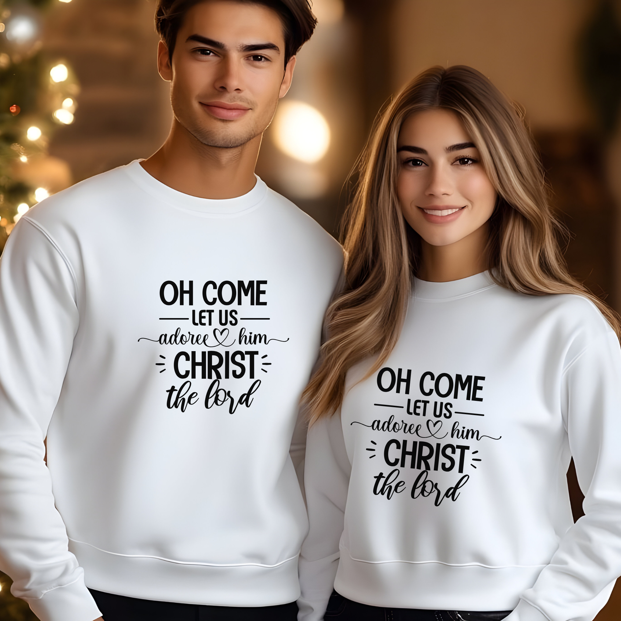 Religious Christmas Sweatshirt, Christian Holiday Crewneck, Oh come Let's adore Him, Christ the Lord, Unisex Xmas Jumper, Winter Apparel product thumbnail image Religious Christmas Sweatshirt, Christian Holiday Crewneck, Oh come Let's adore Him, Christ the Lord, Unisex Xmas Jumper, Winter Apparel product thumbnail image