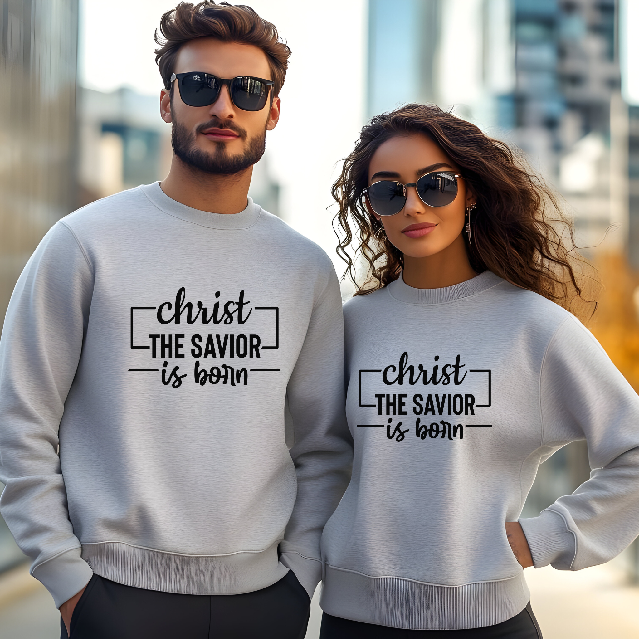 Religious Christmas Unisex Sweatshirt, FaithFusion's Christmas 'Christ The Savior Is Born' Crewneck Jumper, Men Women Gift, Holiday Apparel product thumbnail image