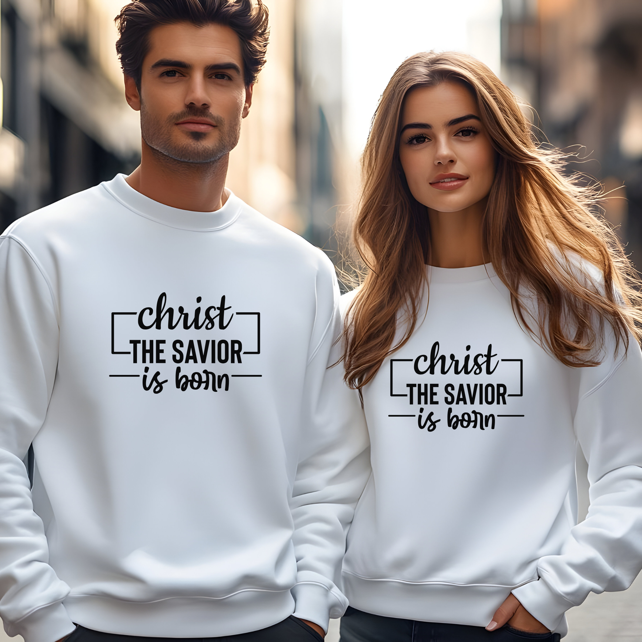 Religious Christmas Unisex Sweatshirt, FaithFusion's Christmas 'Christ The Savior Is Born' Crewneck Jumper, Men Women Gift, Holiday Apparel product thumbnail image
