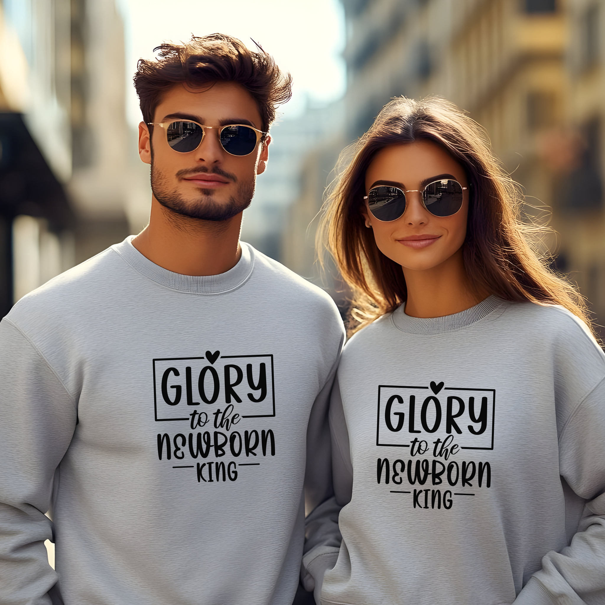 Religious Christmas Unisex Sweatshirt, FaithFusion's "Glory To The New Born King Crewneck Jumper, Men Women Gift, Holiday Apparel" product thumbnail image