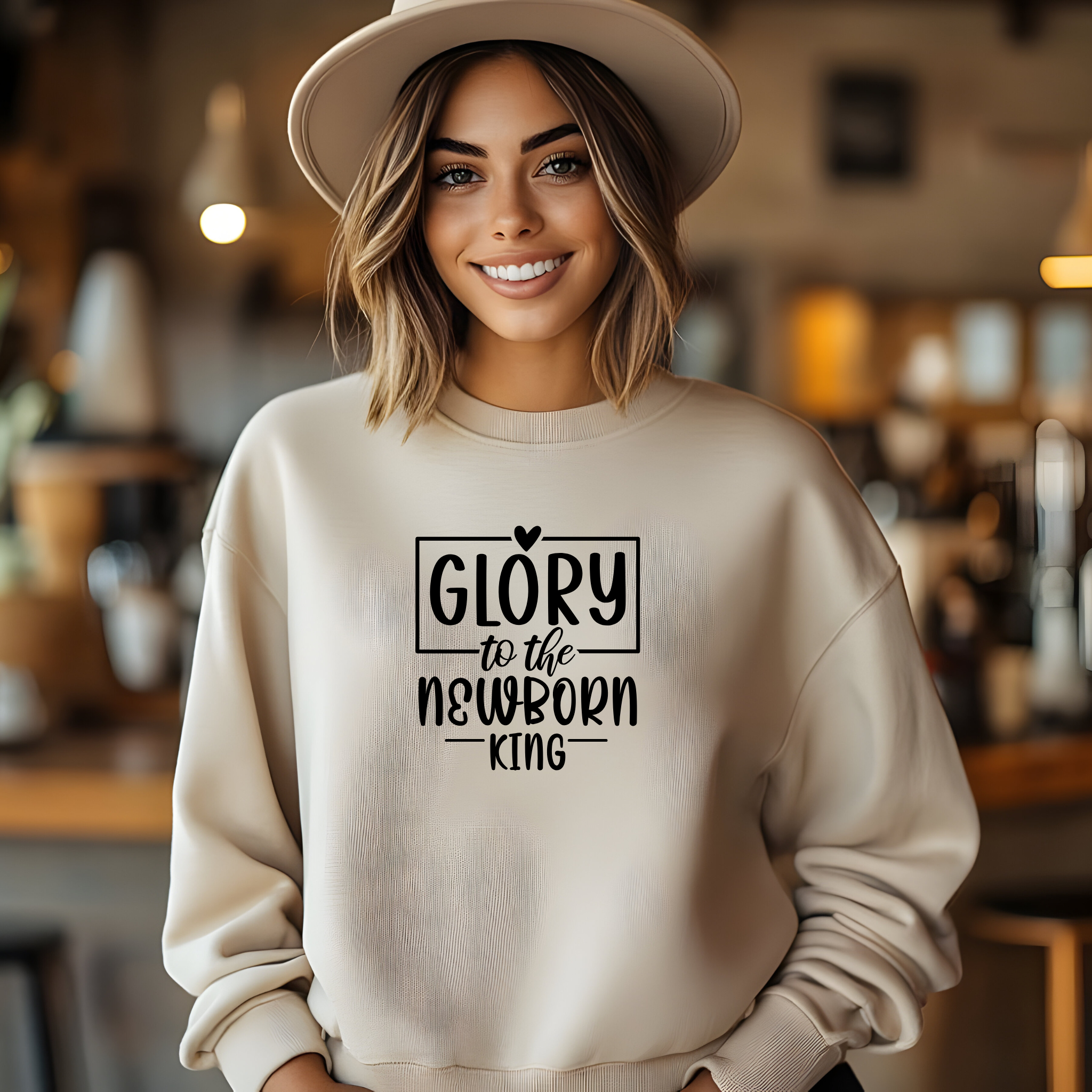 Religious Christmas Unisex Sweatshirt, FaithFusion's "Glory To The New Born King Crewneck Jumper, Men Women Gift, Holiday Apparel" product thumbnail image Religious Christmas Unisex Sweatshirt, FaithFusion's "Glory To The New Born King Crewneck Jumper, Men Women Gift, Holiday Apparel" product thumbnail image