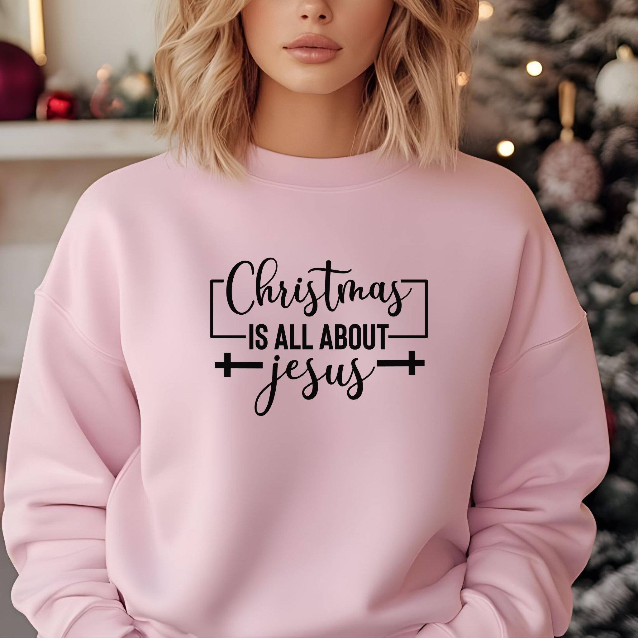 Religious Christmas Unisex Sweatshirt, FaithFusion's Christmas Is All About Jesus Crewneck Jumper, Men Women Gift, Holiday Apparel, product thumbnail image Religious Christmas Unisex Sweatshirt, FaithFusion's Christmas Is All About Jesus Crewneck Jumper, Men Women Gift, Holiday Apparel, product thumbnail image