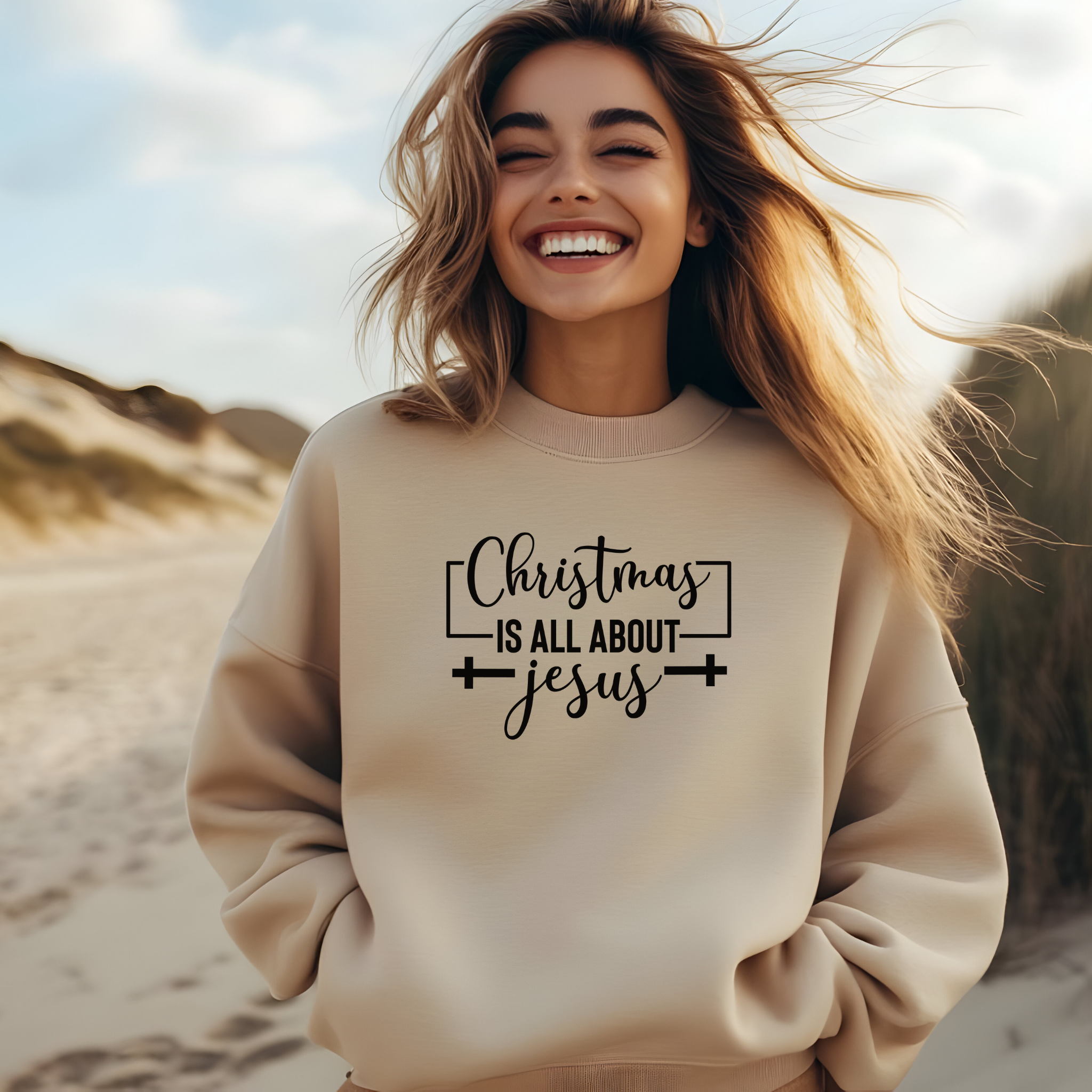 Religious Christmas Unisex Sweatshirt, FaithFusion's Christmas Is All About Jesus Crewneck Jumper, Men Women Gift, Holiday Apparel, product thumbnail image