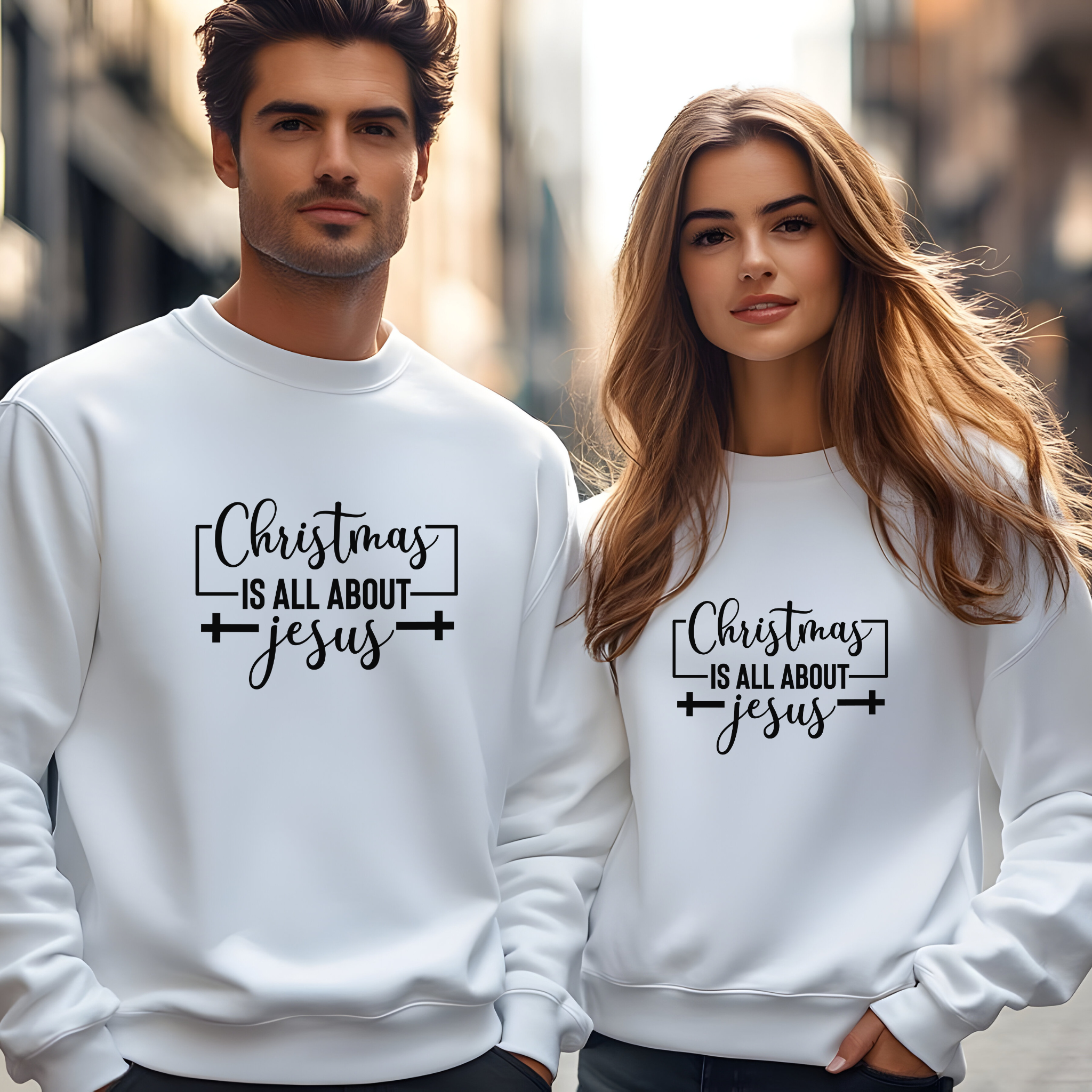 Religious Christmas Unisex Sweatshirt, FaithFusion's Christmas Is All About Jesus Crewneck Jumper, Men Women Gift, Holiday Apparel, product thumbnail image