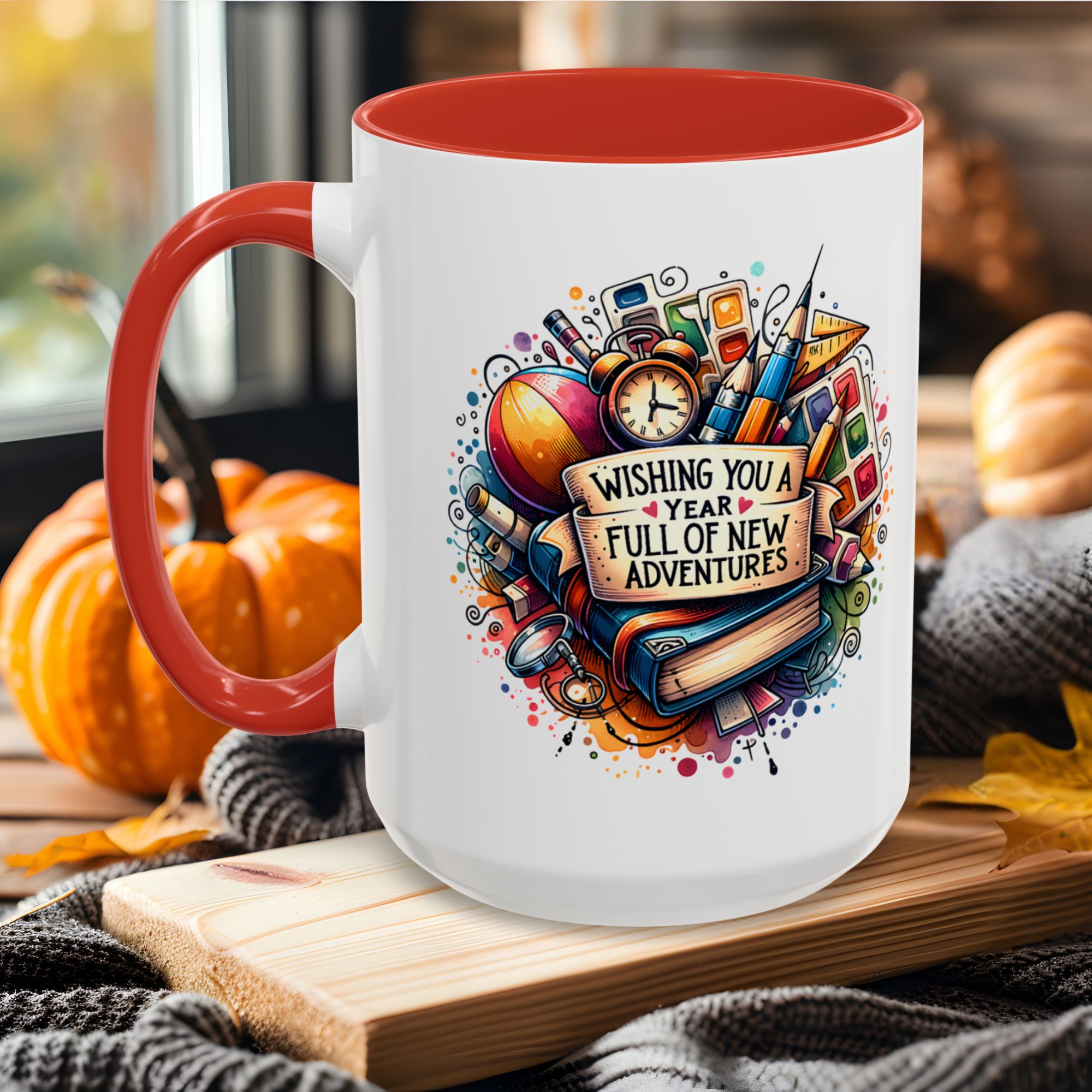 wishing you a year full of new adventures ,gift,mug , retro teacher, welcome back, last day,coffee ,Accent Coffee Mug (11, 15oz) 
