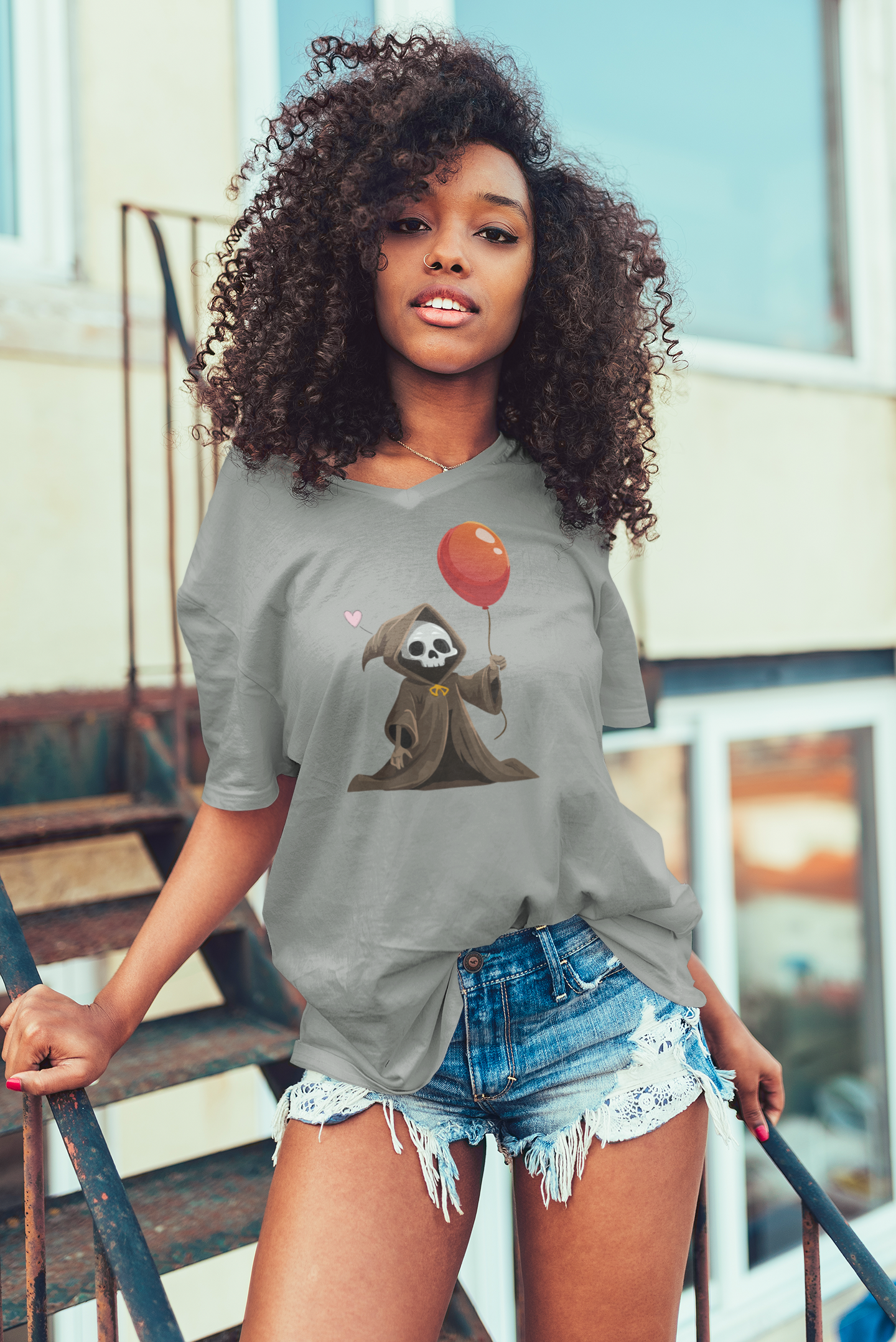 T-Shirt Little Grim Reaper with Balloons Fun Silly Macabre Tee product thumbnail image T-Shirt Little Grim Reaper with Balloons Fun Silly Macabre Tee product thumbnail image