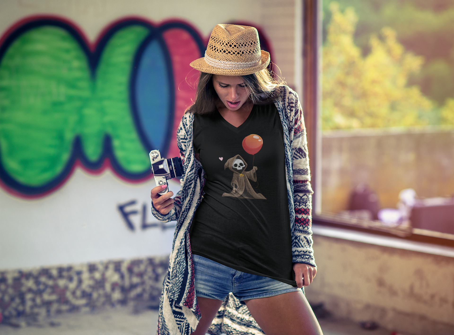 T-Shirt Little Grim Reaper with Balloons Fun Silly Macabre Tee product thumbnail image T-Shirt Little Grim Reaper with Balloons Fun Silly Macabre Tee product thumbnail image