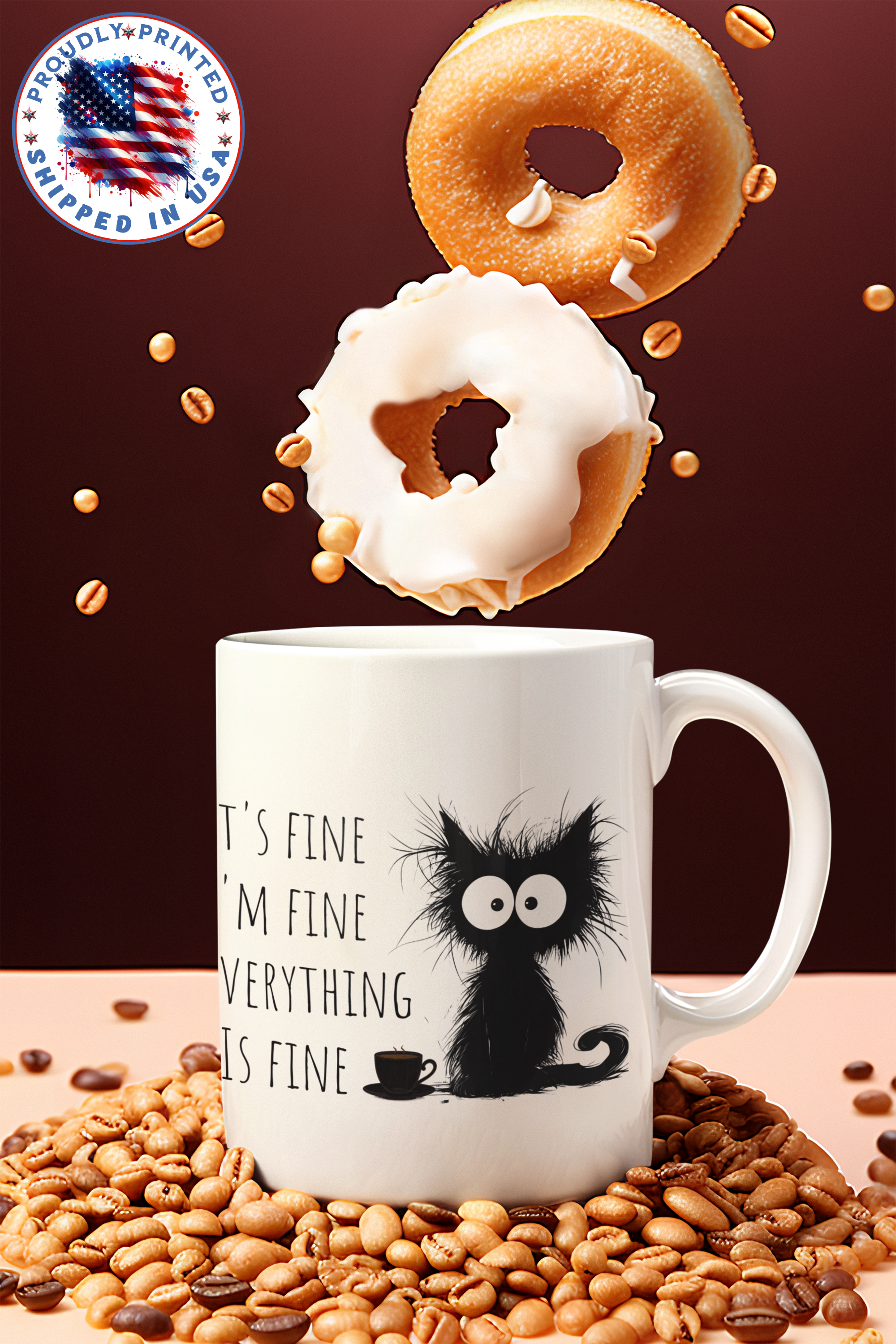 It's fine, I'm fine, Everything is fine,Barely Awake, Already Over It,Fueled by Chaos &amp; Coffee,Mornings? I’m Not Fine, Colorful Mugs, 11oz product thumbnail image