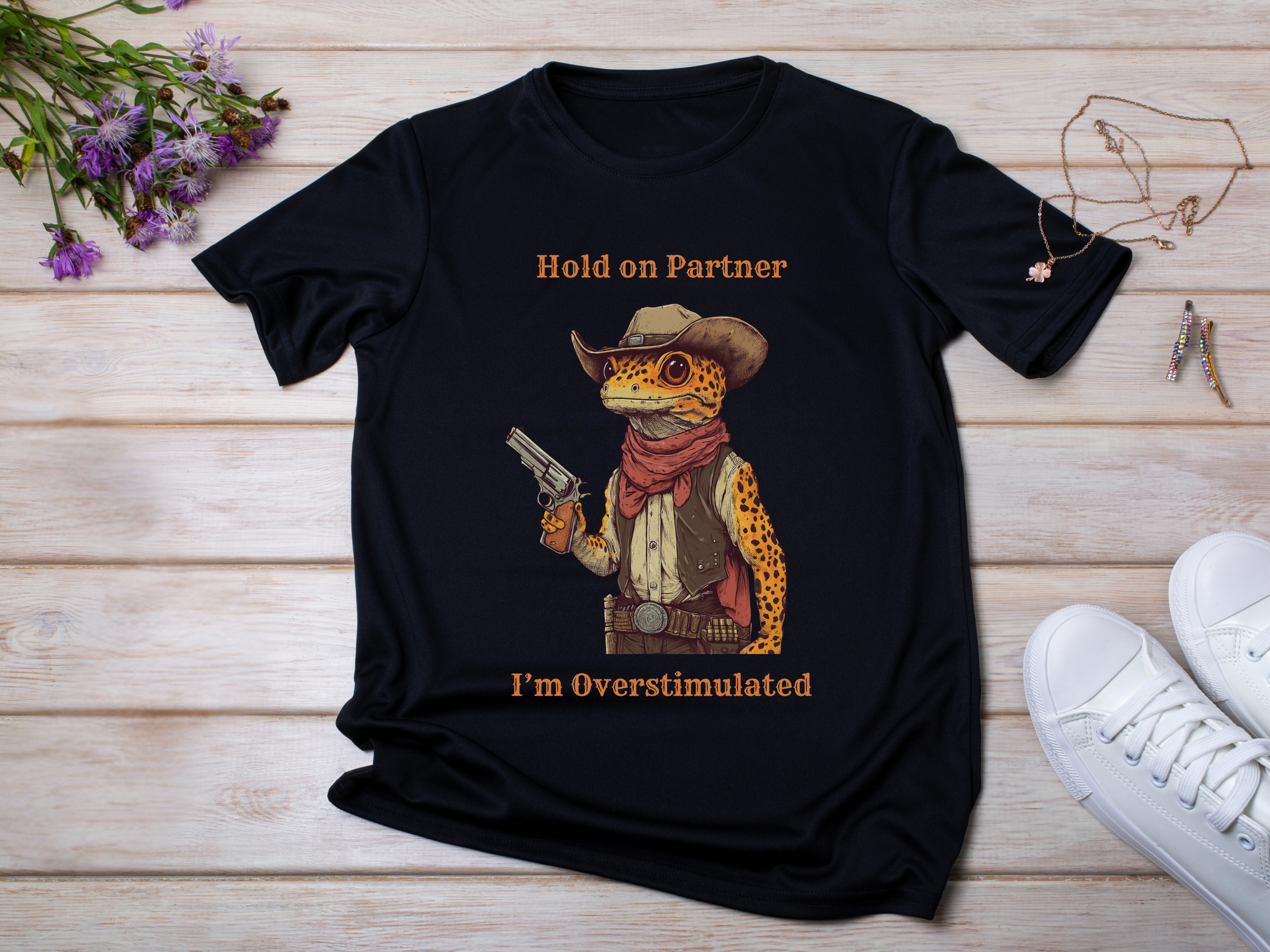 Hold On Partner I'm Overstimulated | Leopard Gecko T Shirt product thumbnail image Hold On Partner I'm Overstimulated | Leopard Gecko T Shirt product thumbnail image