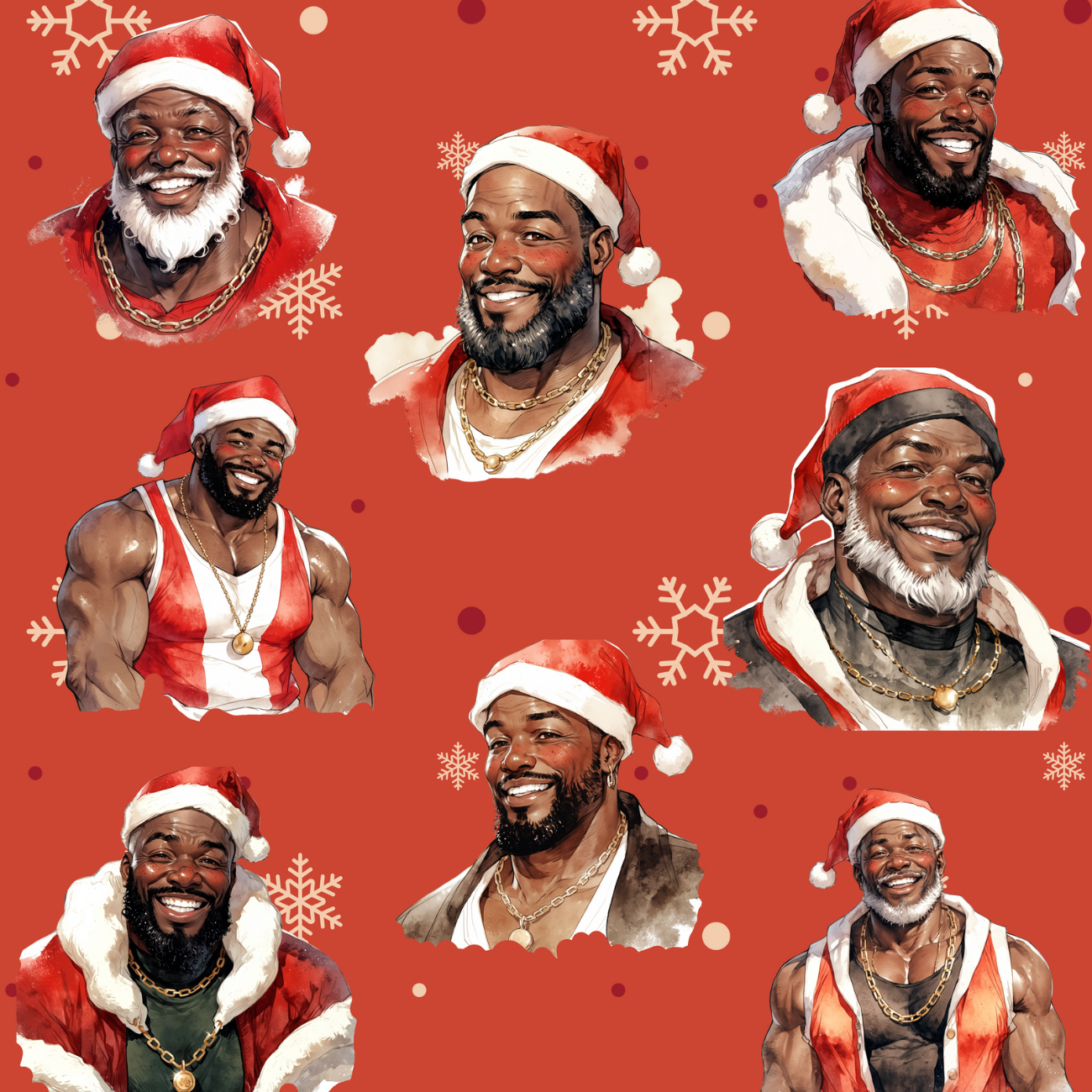 Gift Wrap Papers - Smiling Black Santa with Gold Chains