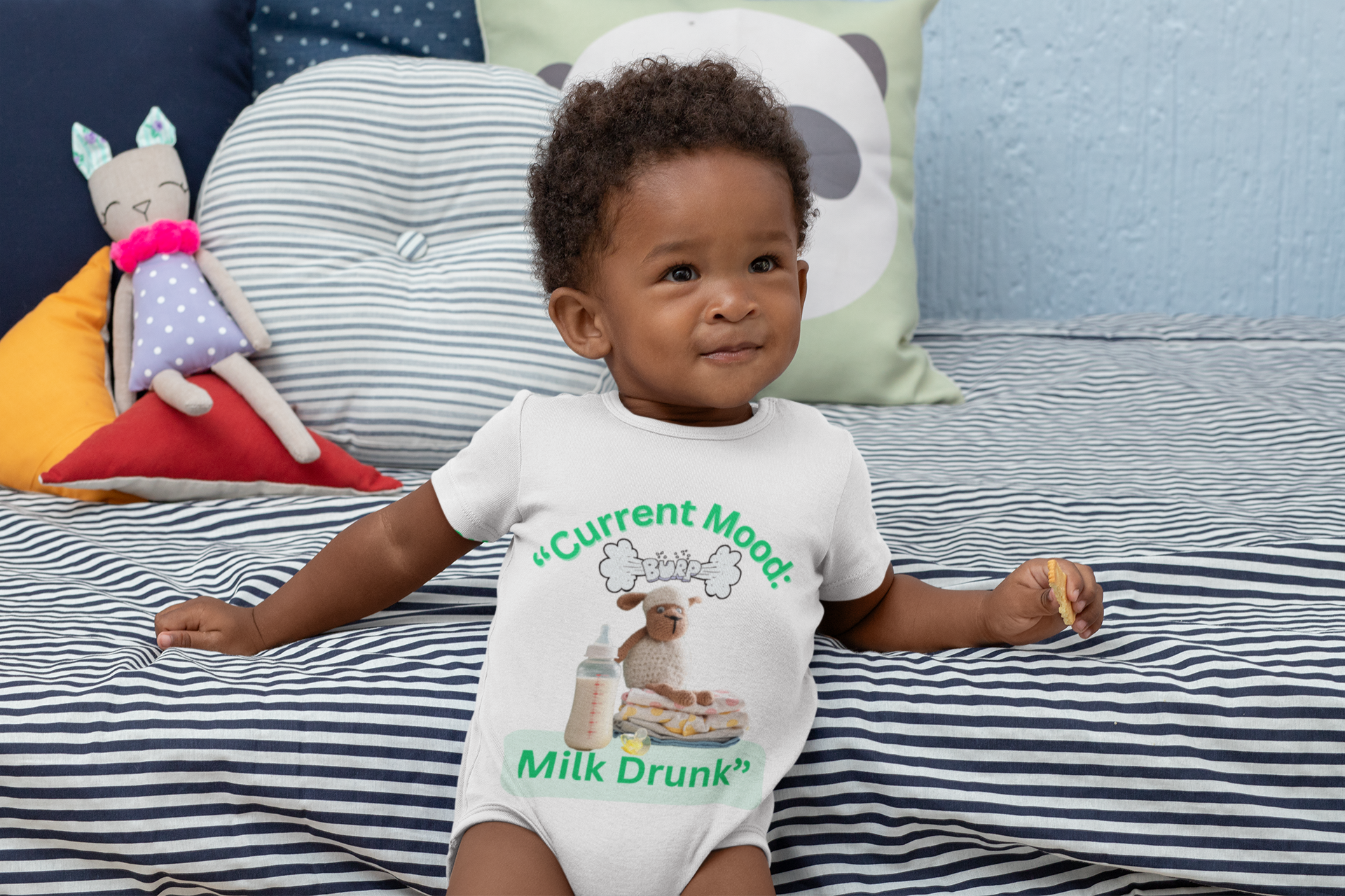 "Current Mood: Milk Drunk" Baby Onesie product thumbnail image "Current Mood: Milk Drunk" Baby Onesie product thumbnail image