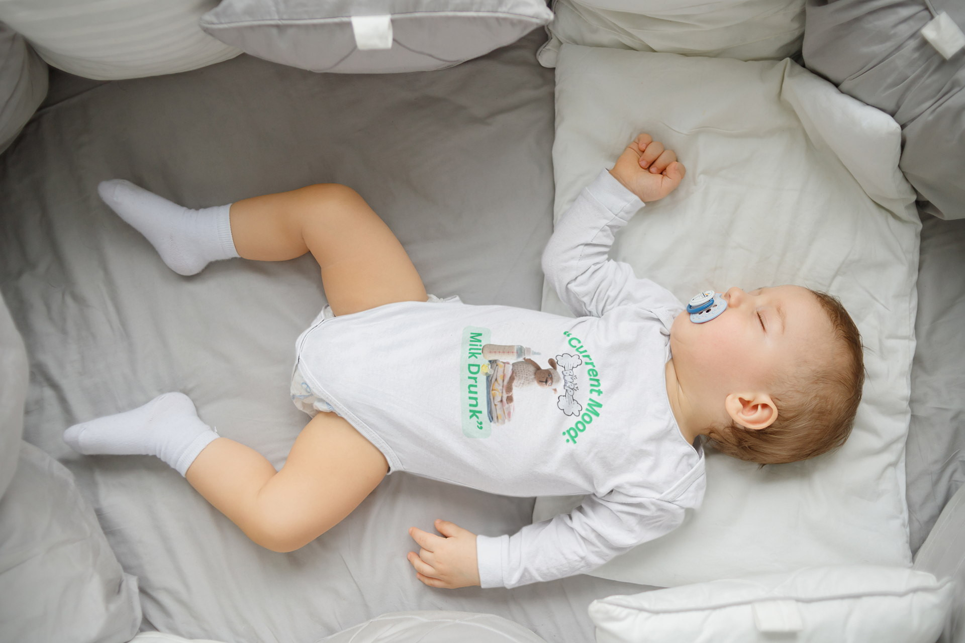 "Current Mood: Milk Drunk" Baby Onesie product thumbnail image "Current Mood: Milk Drunk" Baby Onesie product thumbnail image