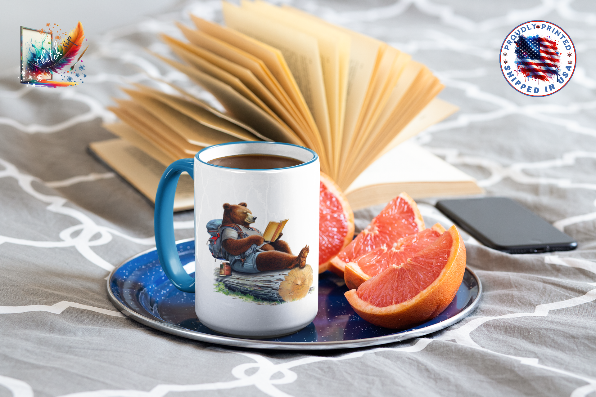 Bear on the Move: Adventure in Every Sip, Colorful Mugs, 11oz