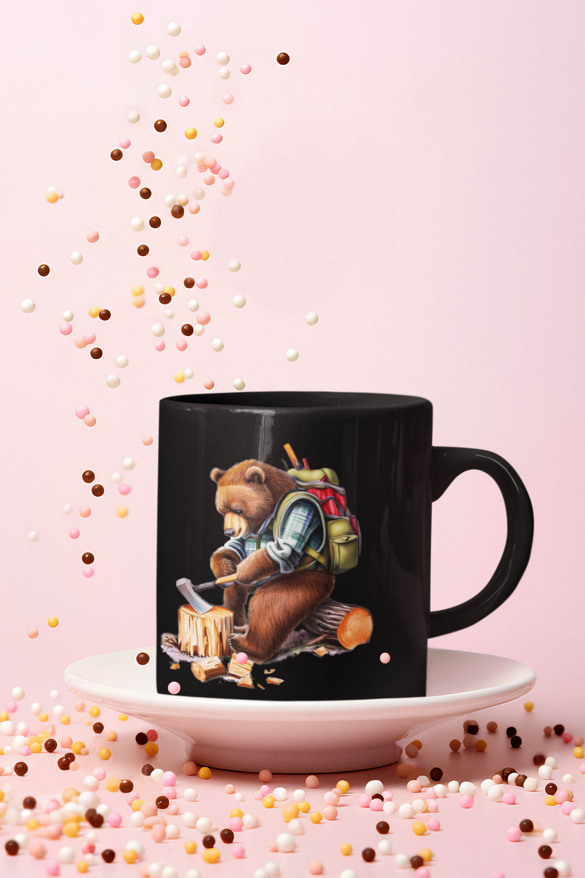 Trailblazing Bear: Sip into the Wild ,Black Mug (11oz, 15oz)