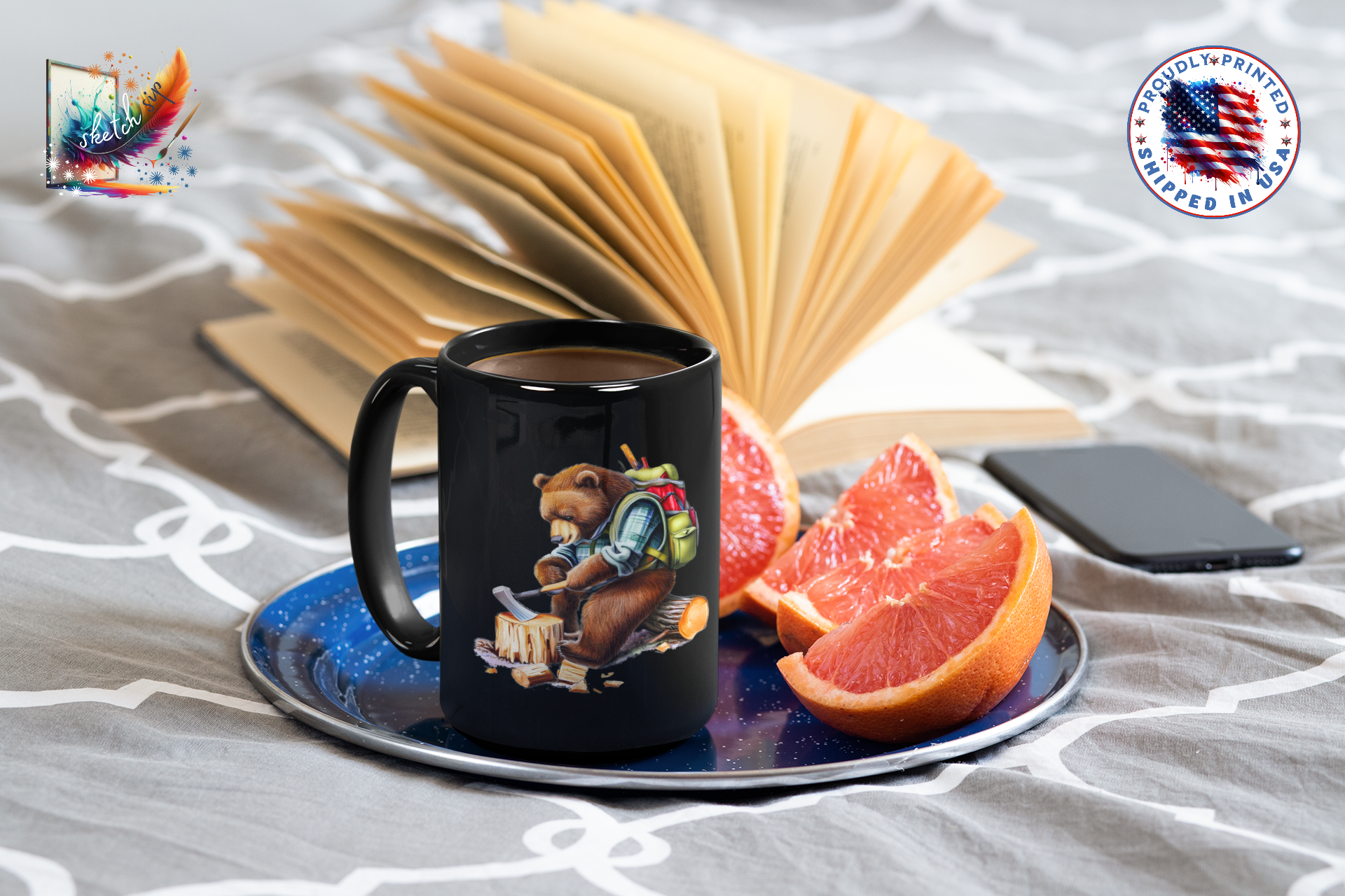 Trailblazing Bear: Sip into the Wild ,Black Mug (11oz, 15oz) product thumbnail image Trailblazing Bear: Sip into the Wild ,Black Mug (11oz, 15oz) product thumbnail image