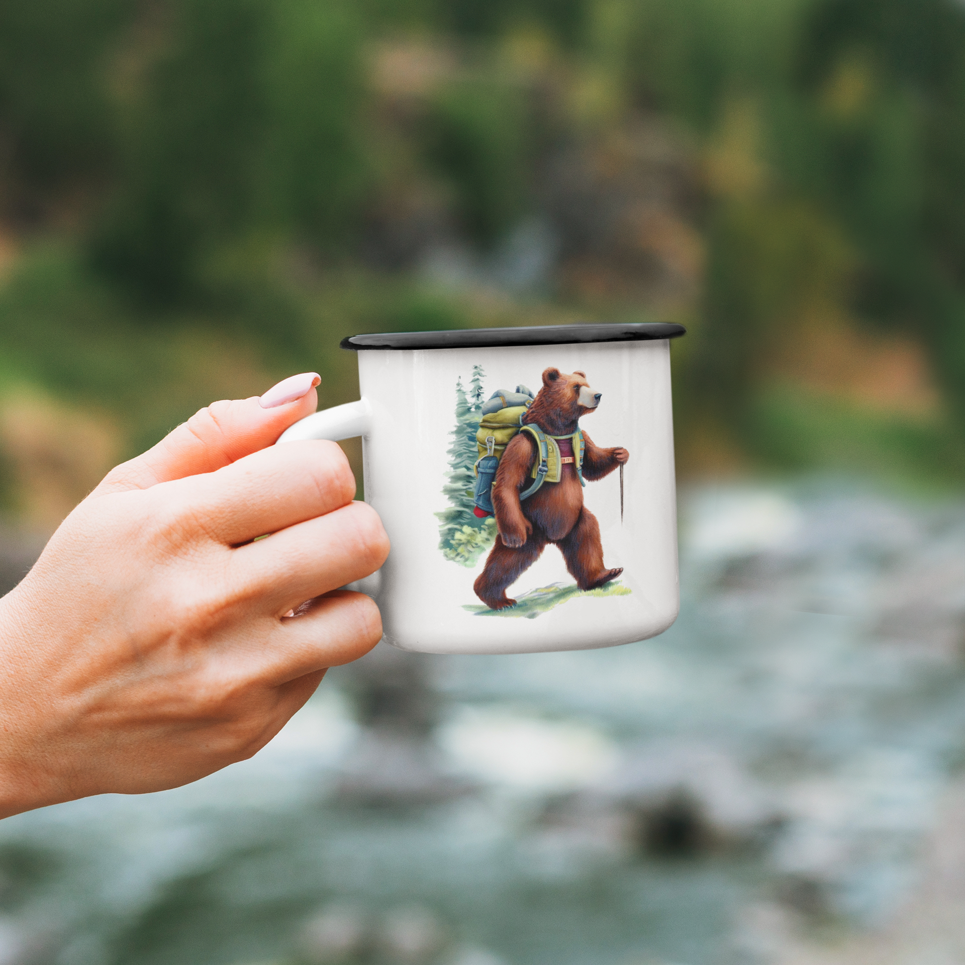 Adventure Awaits: Take a Sip with the Bear on the Trail , Enamel Camping Mug product thumbnail image Adventure Awaits: Take a Sip with the Bear on the Trail , Enamel Camping Mug product thumbnail image