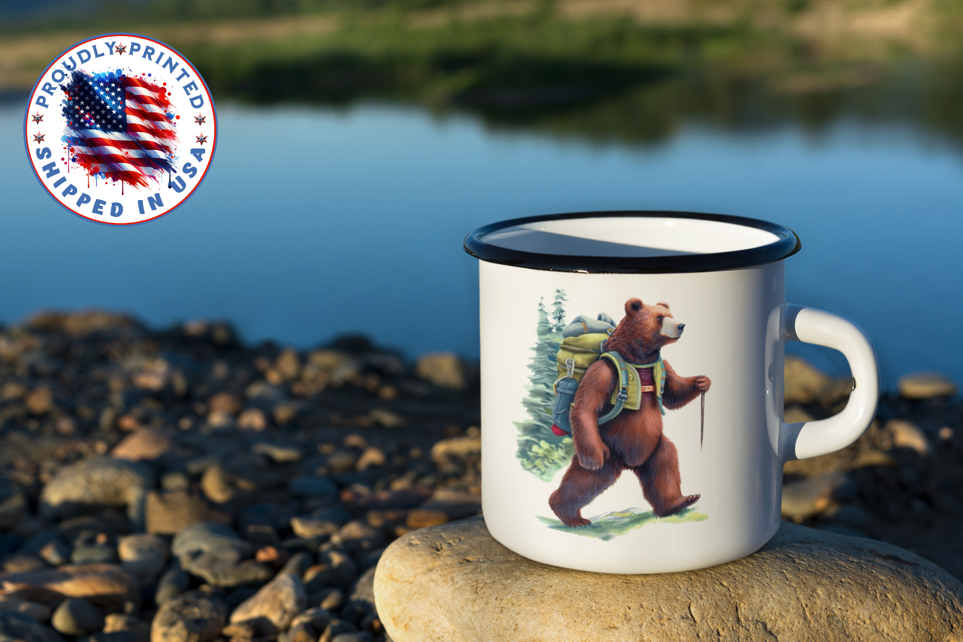 Adventure Awaits: Take a Sip with the Bear on the Trail , Enamel Camping Mug