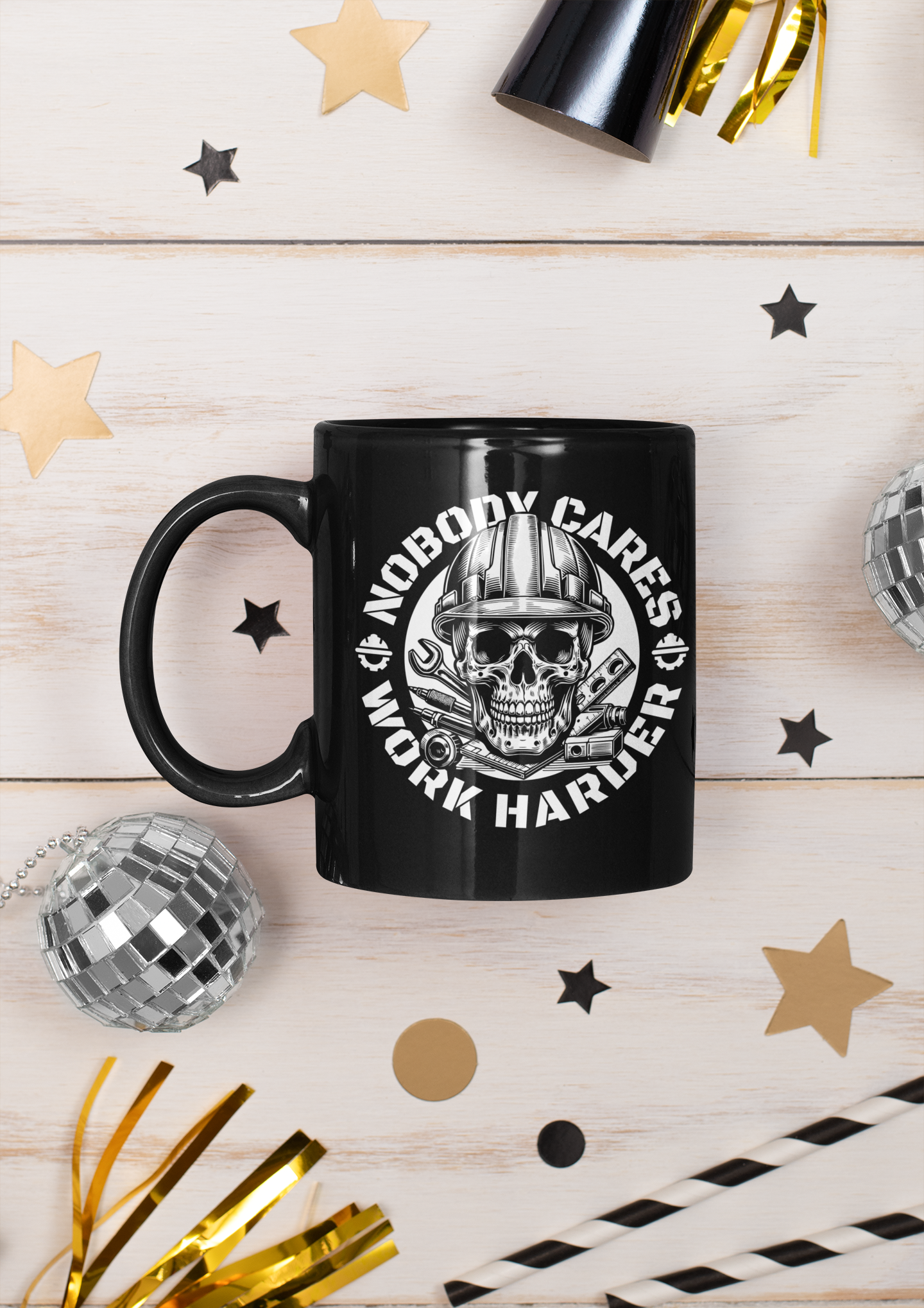 NOBODY CARES WORK HARDER , Hardcore Hustle ,Grind &amp; Grit ,Skull &amp; Gears ,Work Warrior ,Steel Resolve,Black Mug (11oz, 15oz) product thumbnail image