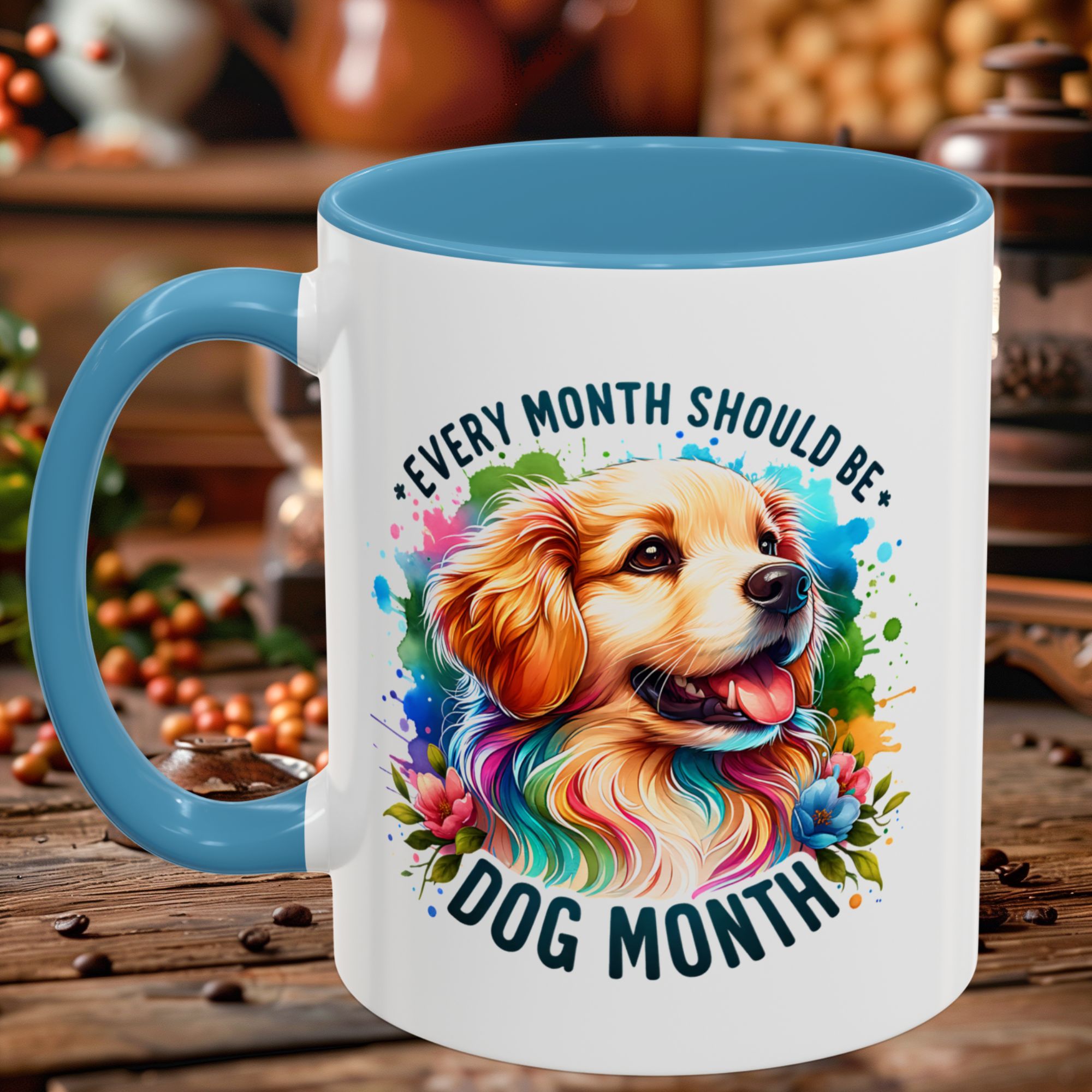 pet lover,Every Month Should Be Dog Month , dog month, dog lover, dog gift, dog mom, dog dad, ,coffee ,Accent Coffee Mug (11, 15oz) 