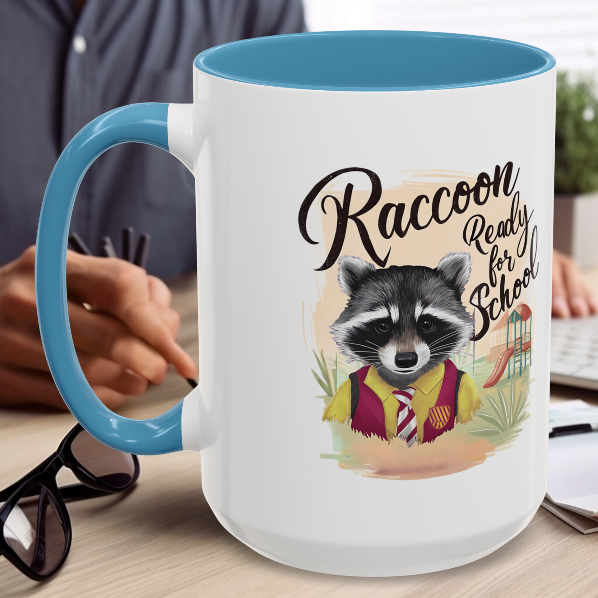 Raccoon ready for school ,coffee ,Mug Raccoon Funny Motivation , gift for friends, pet mug,Accent Coffee Mug (11, 15oz)  product thumbnail image