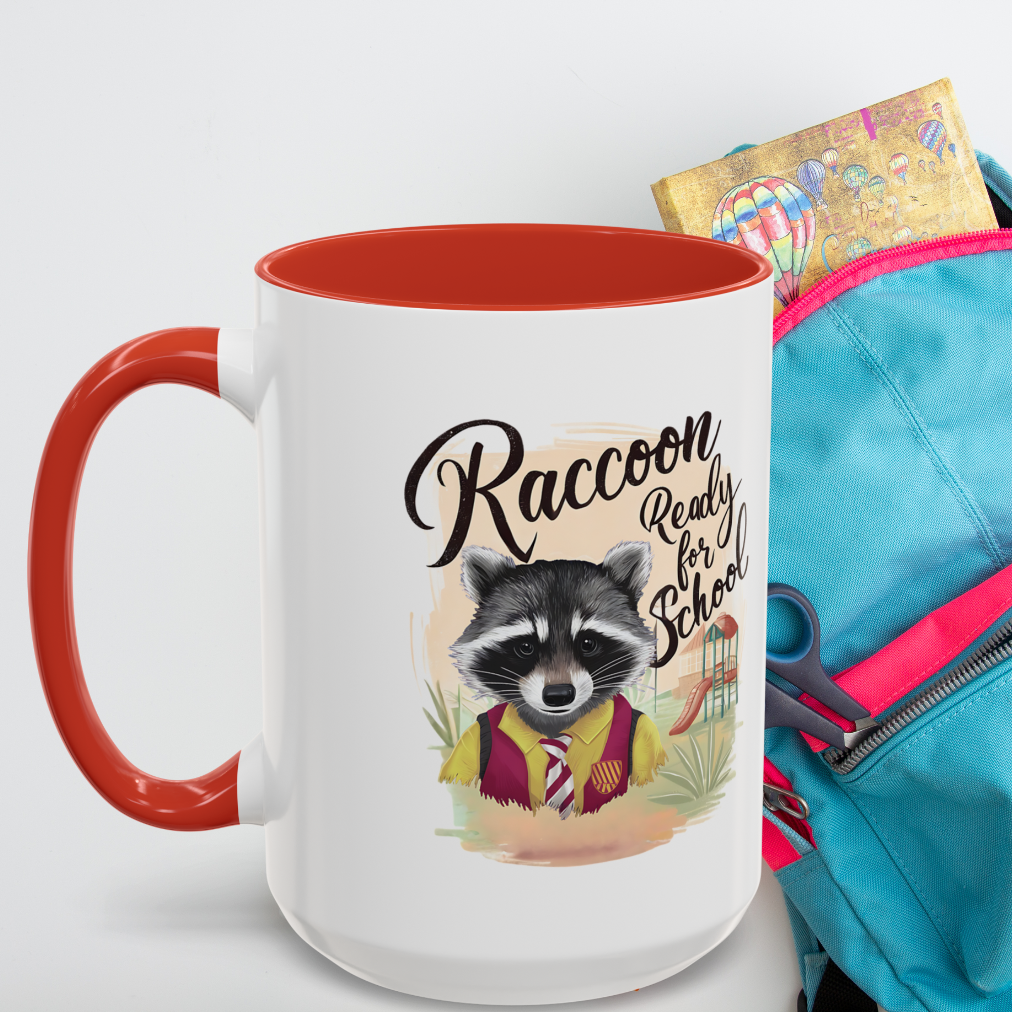 Raccoon ready for school ,coffee ,Mug Raccoon Funny Motivation , gift for friends, pet mug,Accent Coffee Mug (11, 15oz)  product thumbnail image