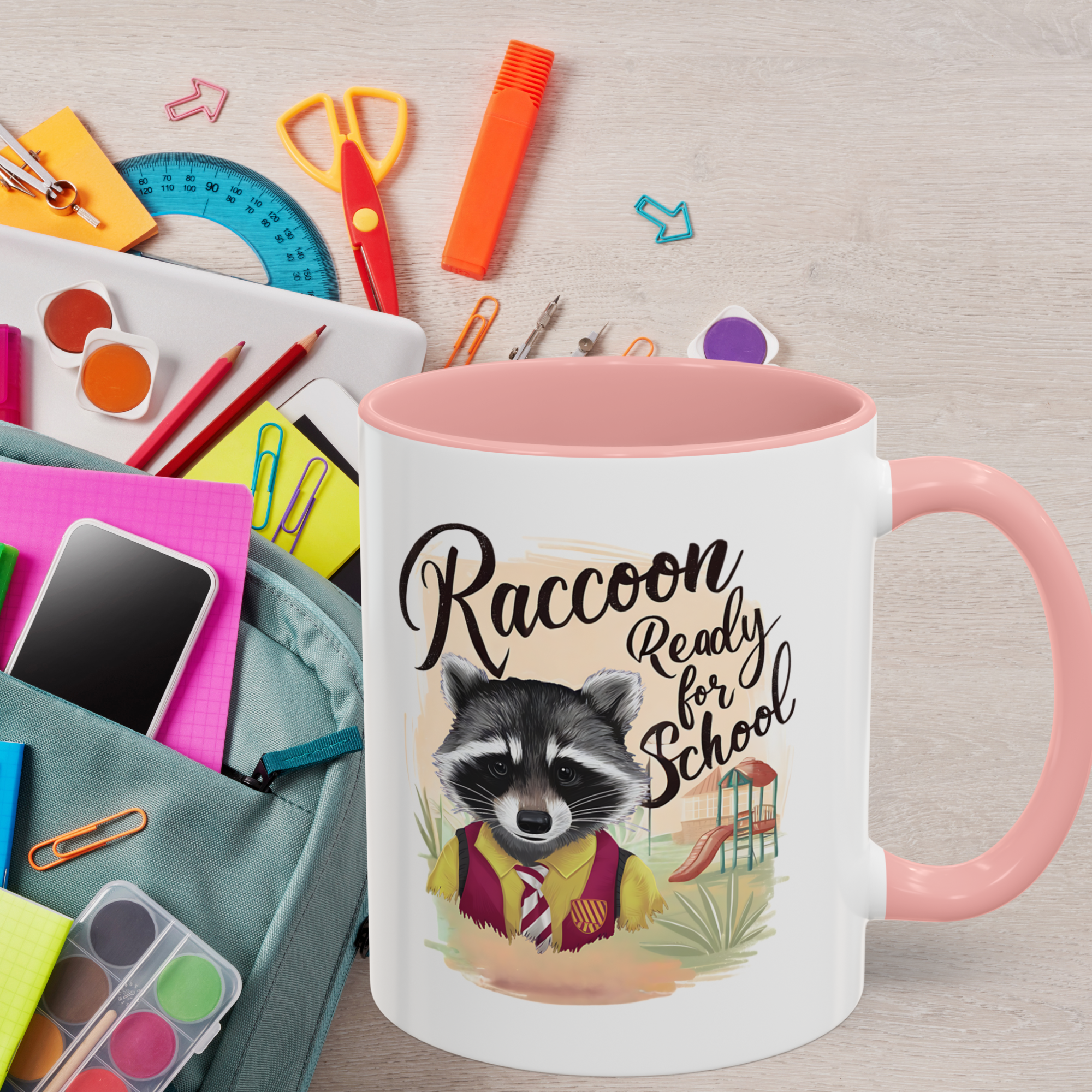 Raccoon ready for school ,coffee ,Mug Raccoon Funny Motivation , gift for friends, pet mug,Accent Coffee Mug (11, 15oz)  product thumbnail image