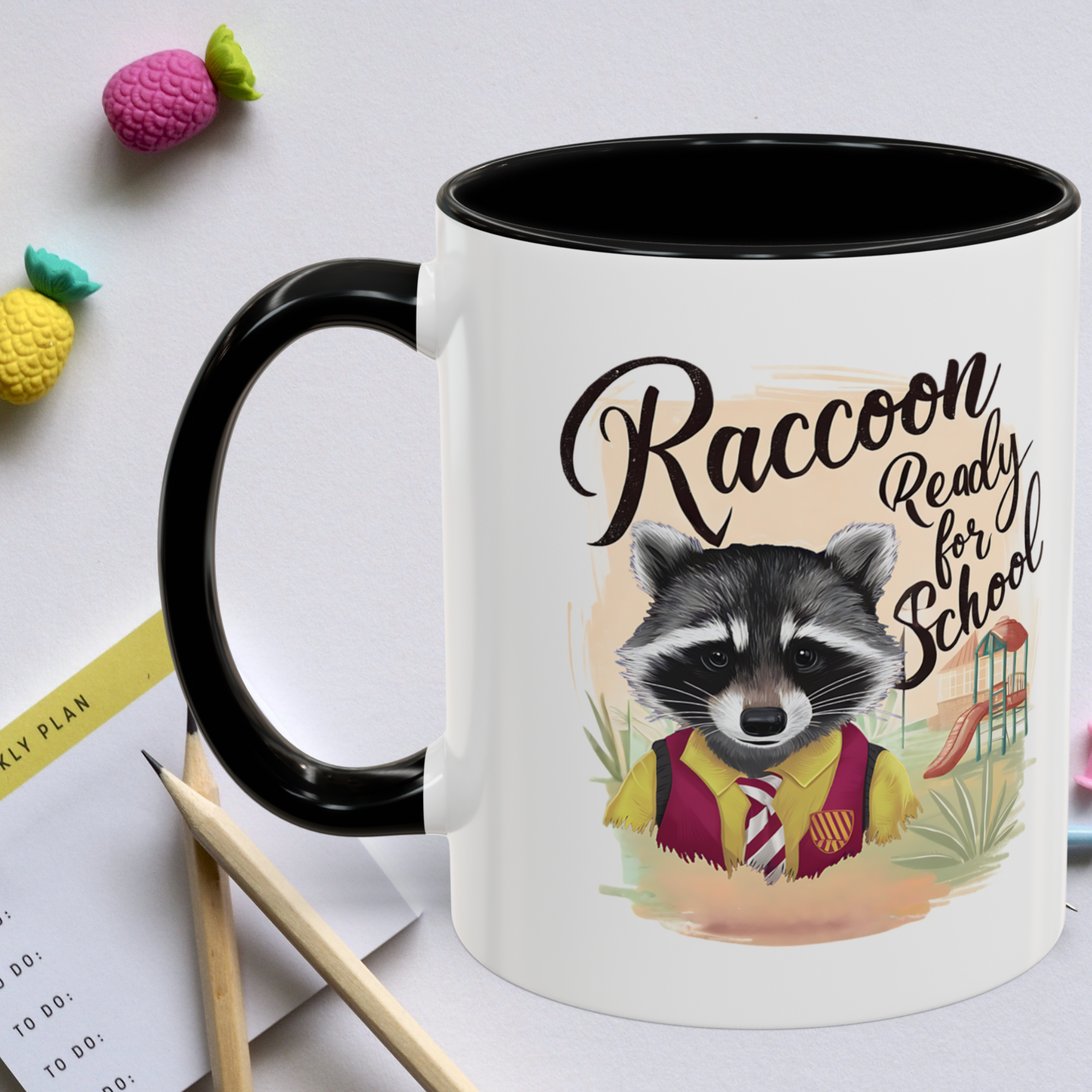 Raccoon ready for school ,coffee ,Mug Raccoon Funny Motivation , gift for friends, pet mug,Accent Coffee Mug (11, 15oz)  product thumbnail image
